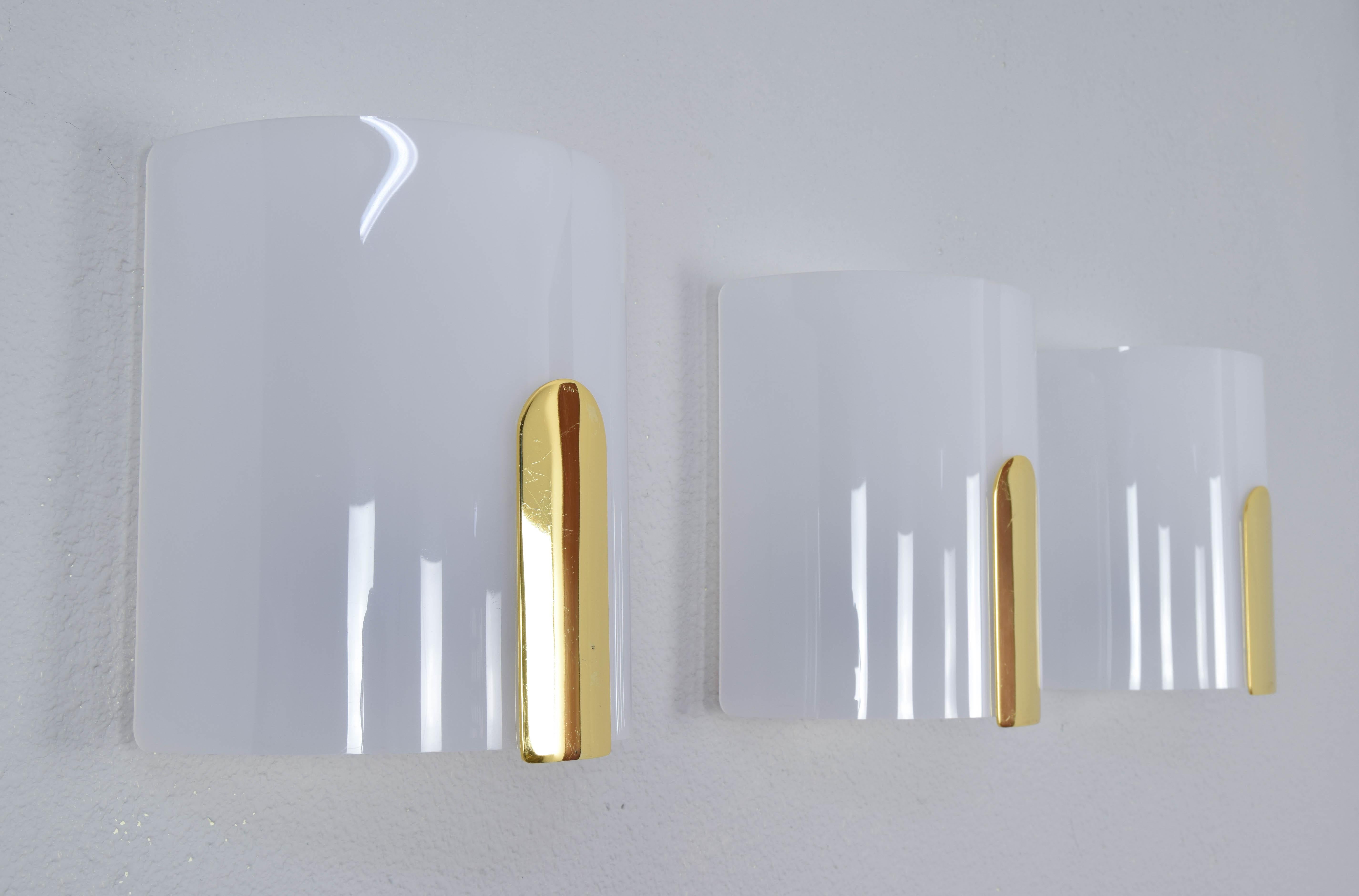 Spanish Mid-Century Modern Lucite and Brass Sconces by Metalarte, Spain, 1980 For Sale