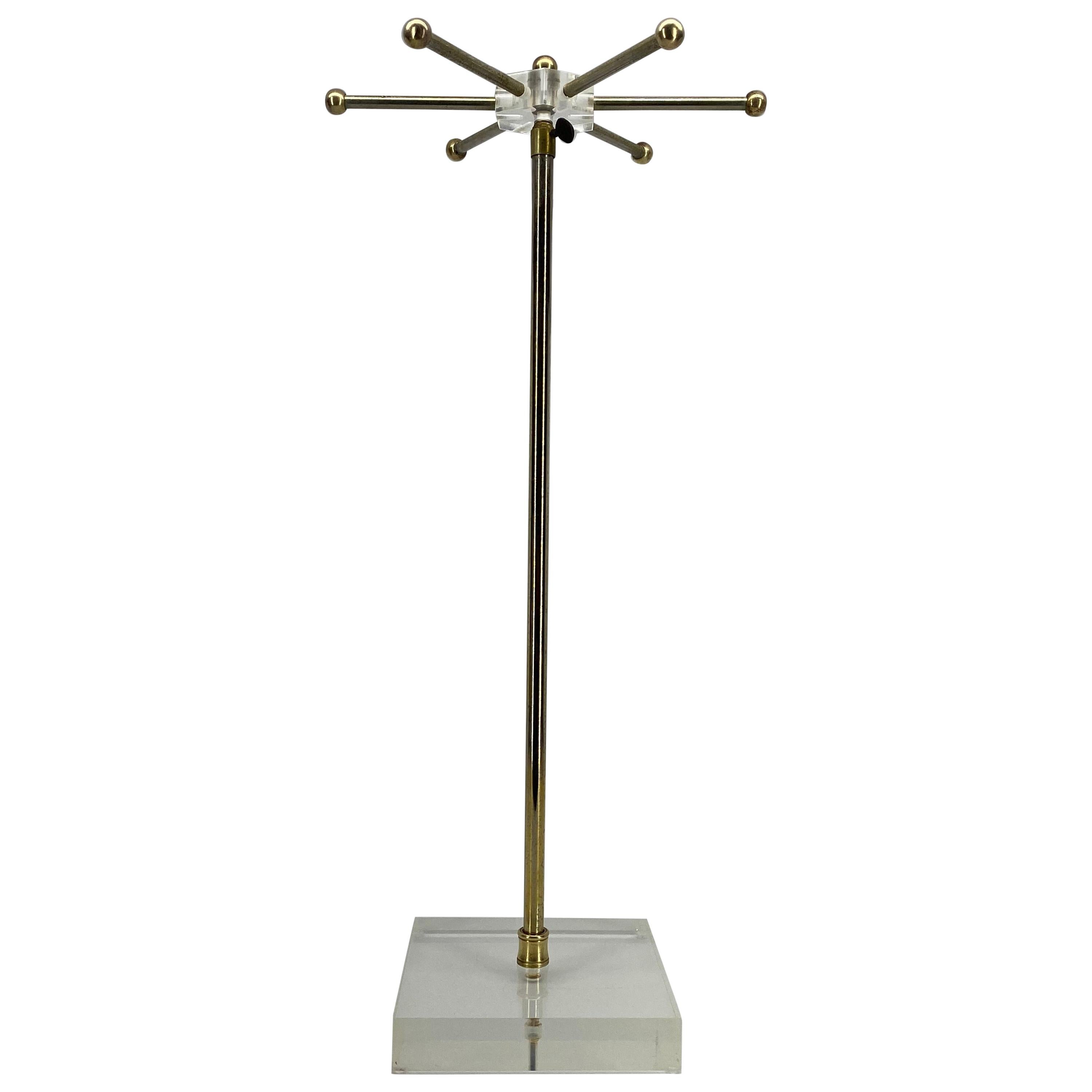 Mid-Century Modern Lucite and Brass Tie And Jewelry Stand