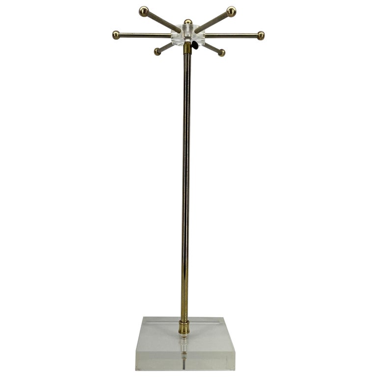 Mid-Century Modern Lucite and Brass Tie And Jewelry Stand For Sale