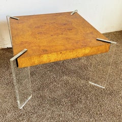 Mid Century Modern Lucite and Burl Wood Coffee Table