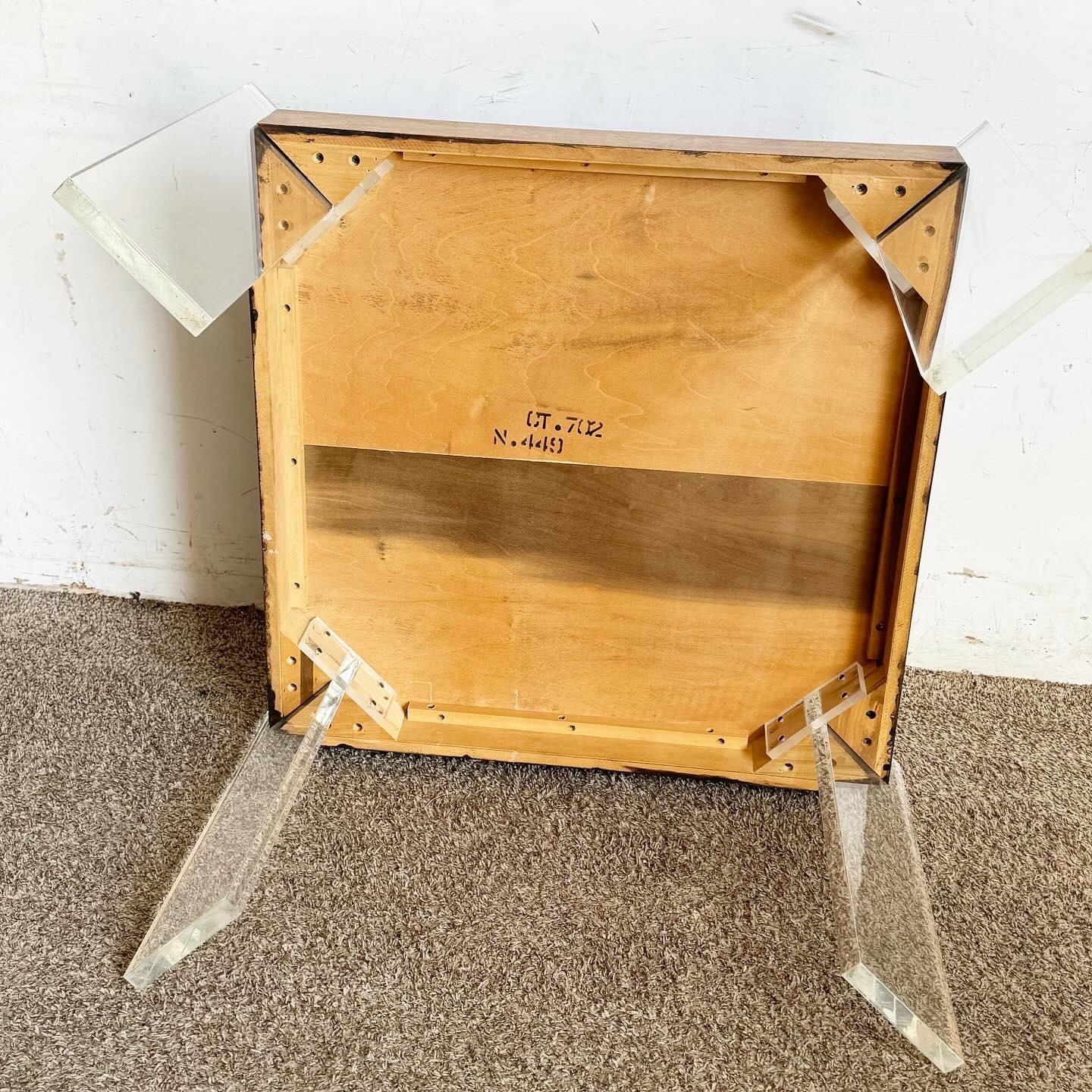 Mid Century Modern Lucite and Burl Wood Coffee Table 1