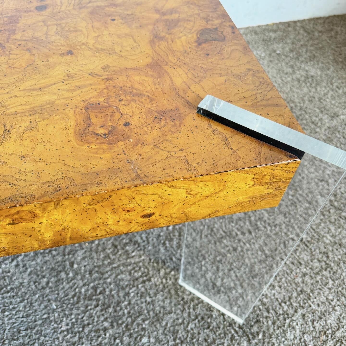Mid Century Modern Lucite and Burl Wood Coffee Table 2