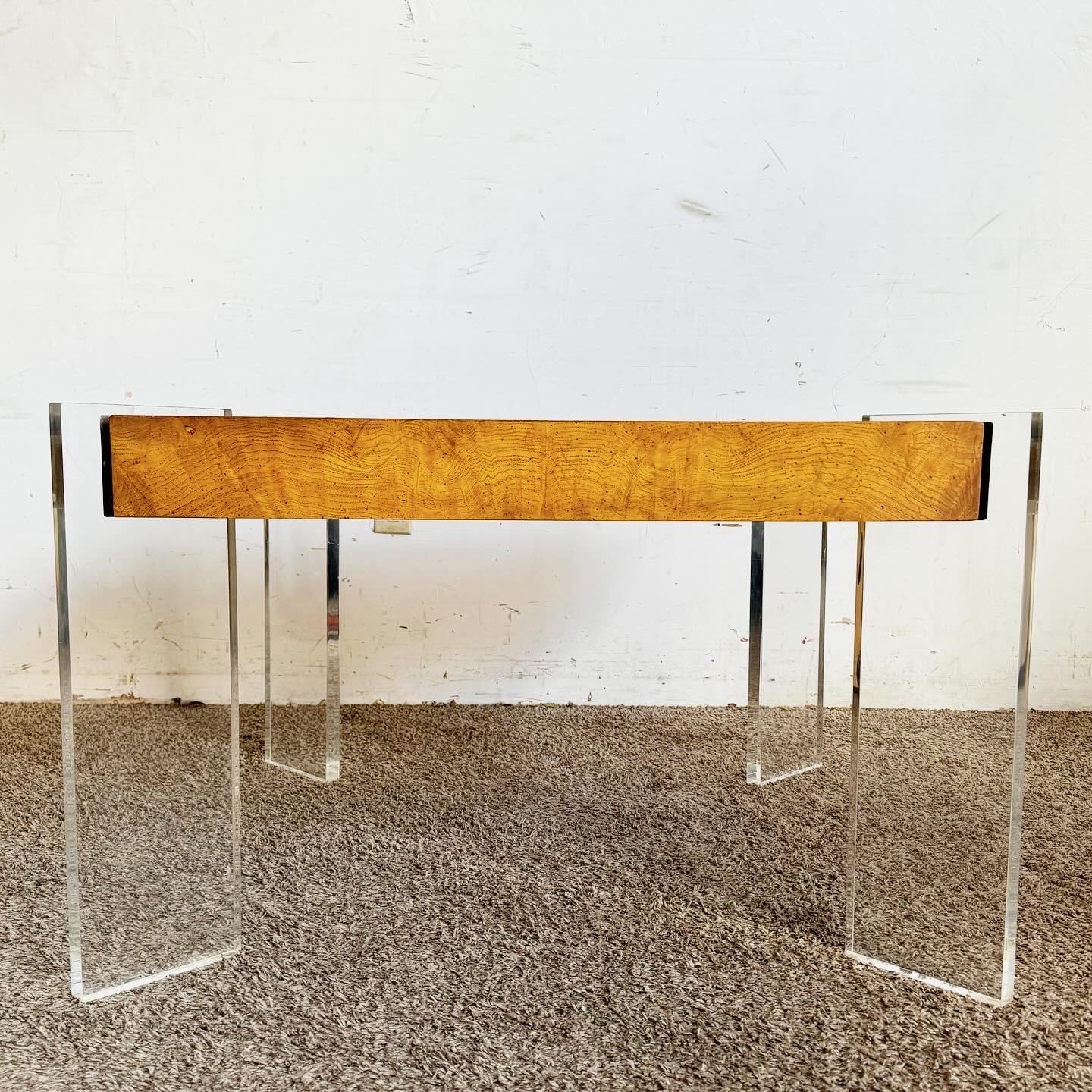 Mid Century Modern Lucite and Burl Wood Coffee Table 3