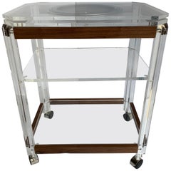 Mid-Century Modern Lucite and Cherry Wood Bar Cart Trolley