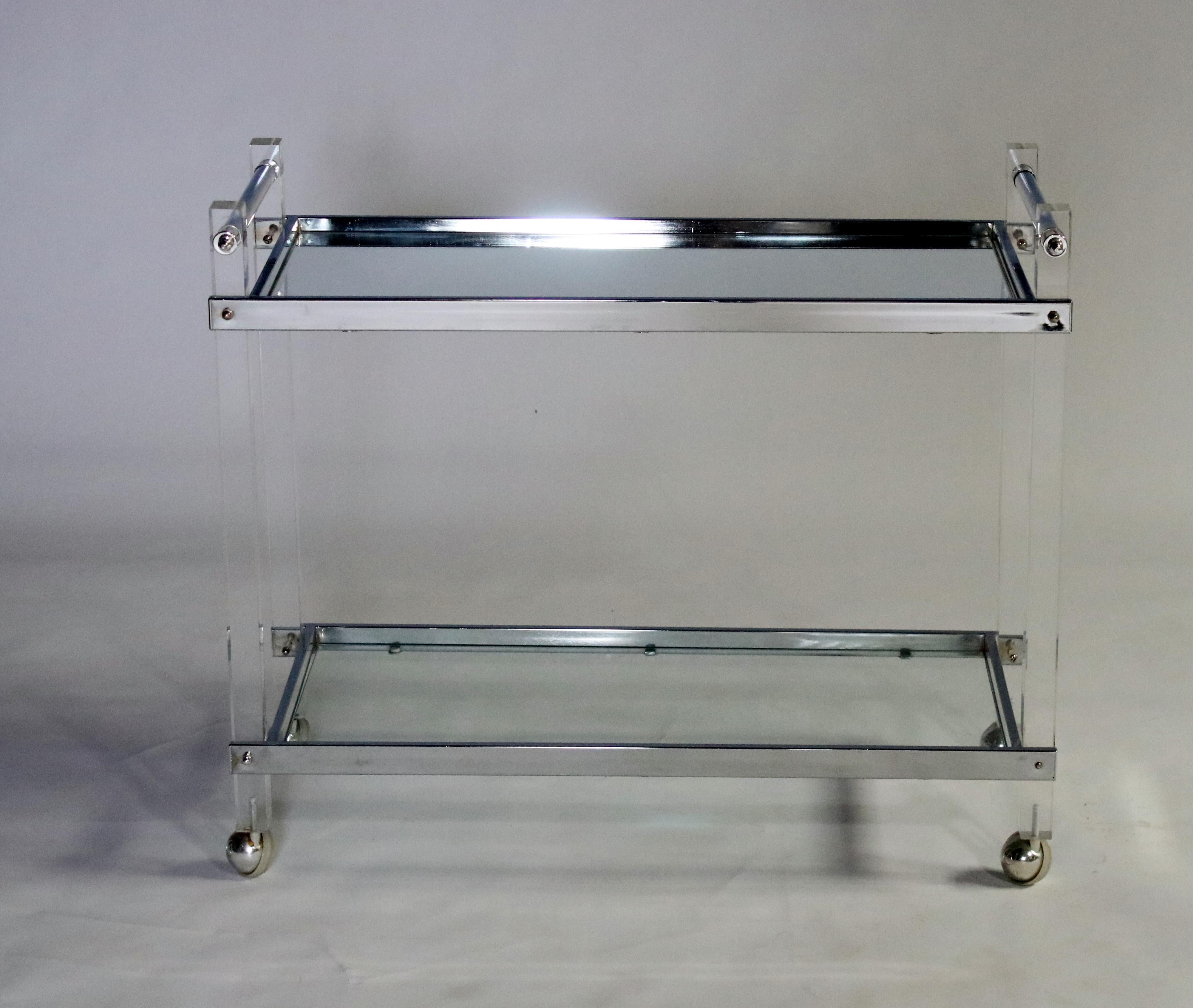 Polished Mid-Century Modern Lucite and Chrome Bar Cart