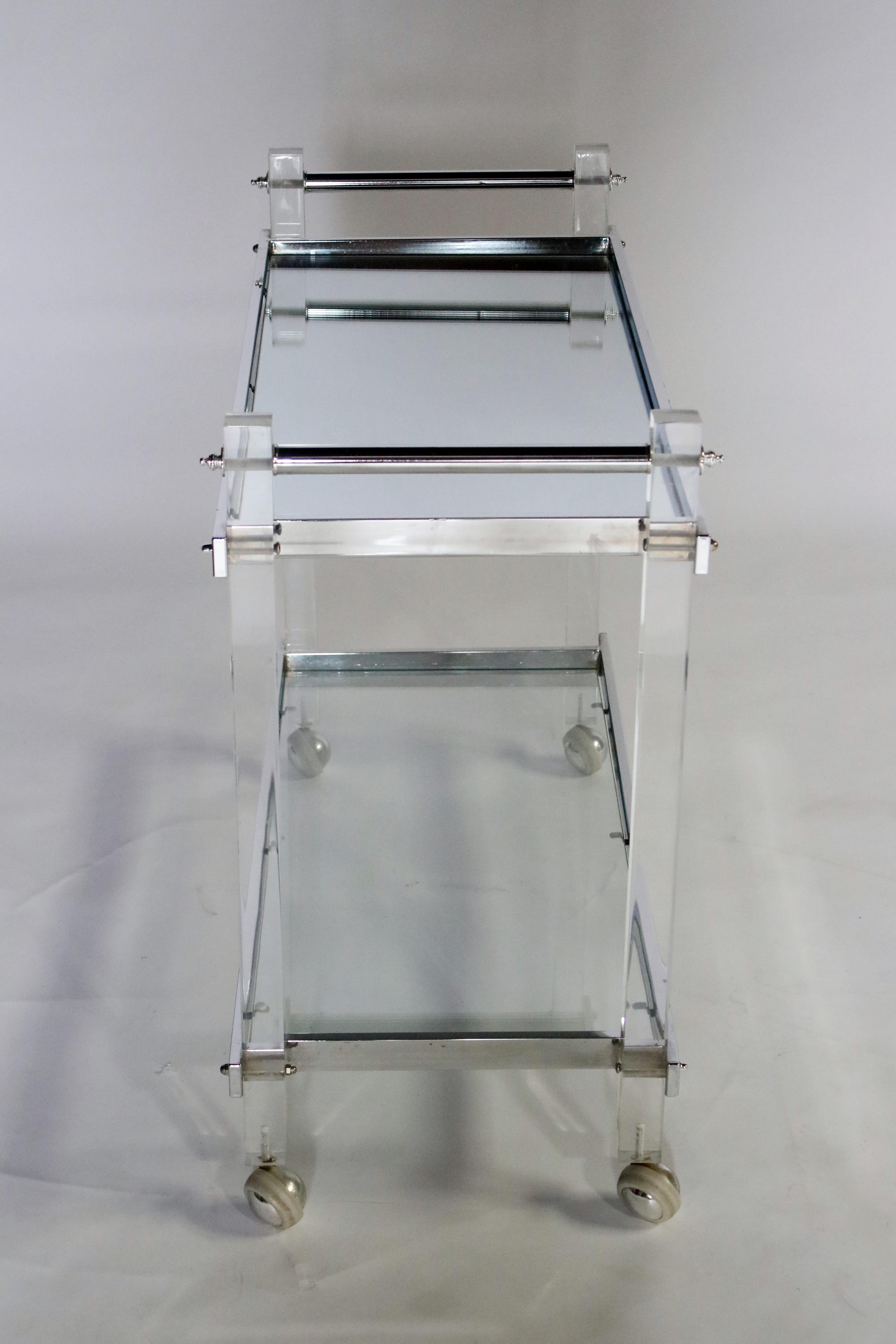 Late 20th Century Mid-Century Modern Lucite and Chrome Bar Cart