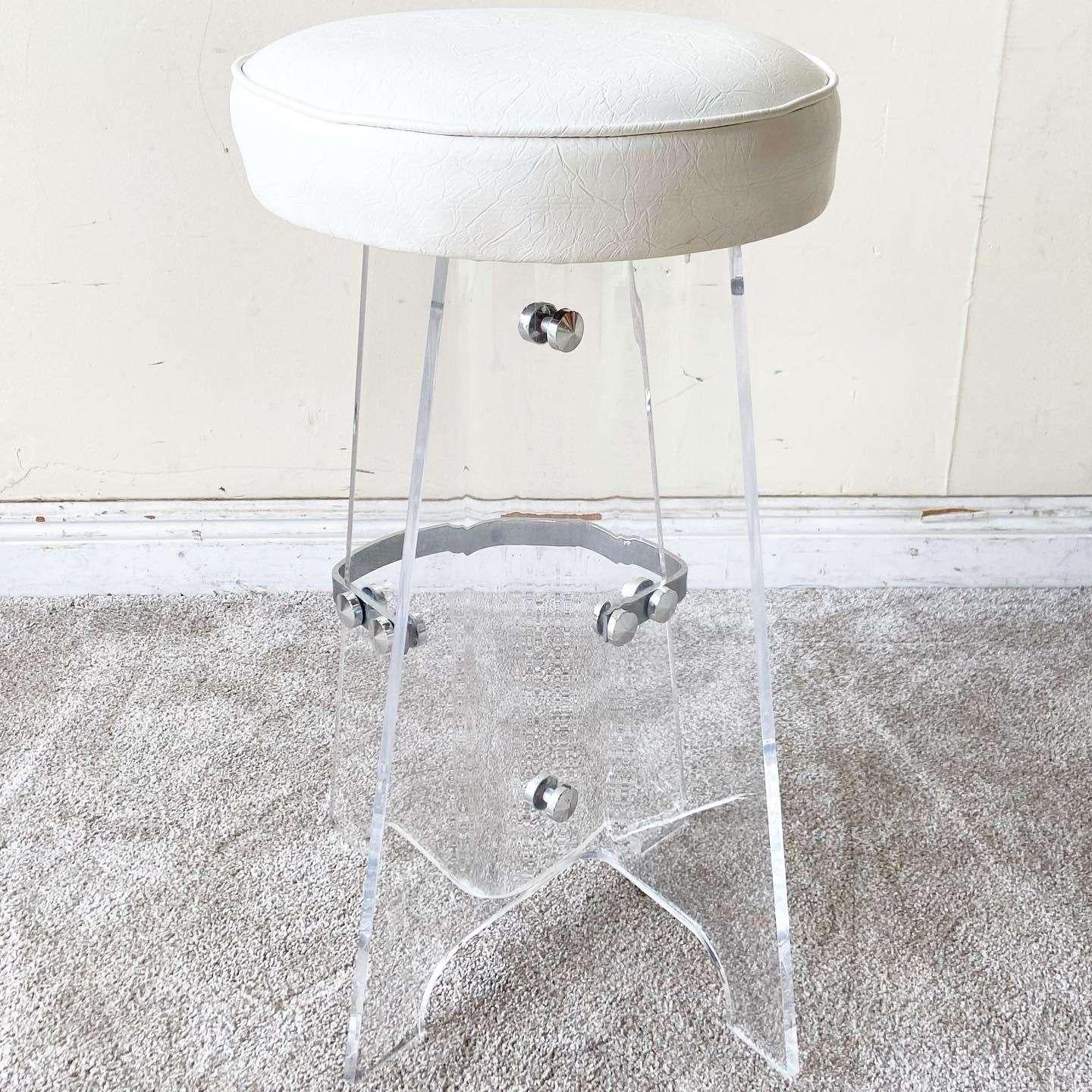 American Mid-Century Modern Lucite and Chrome Bar Stool For Sale