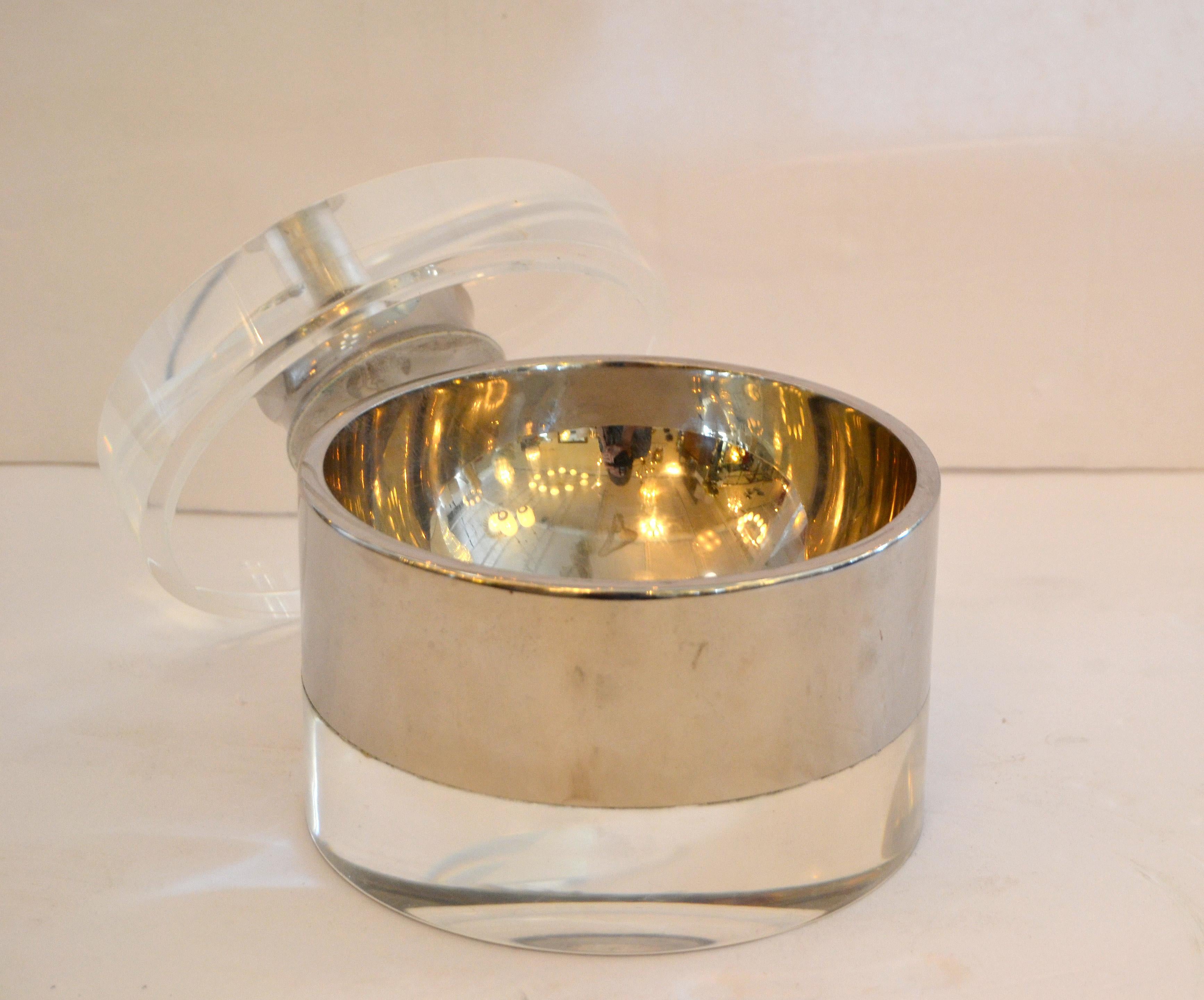 American Mid-Century Modern Lucite and Chrome Ice Bucket or Candy Dish