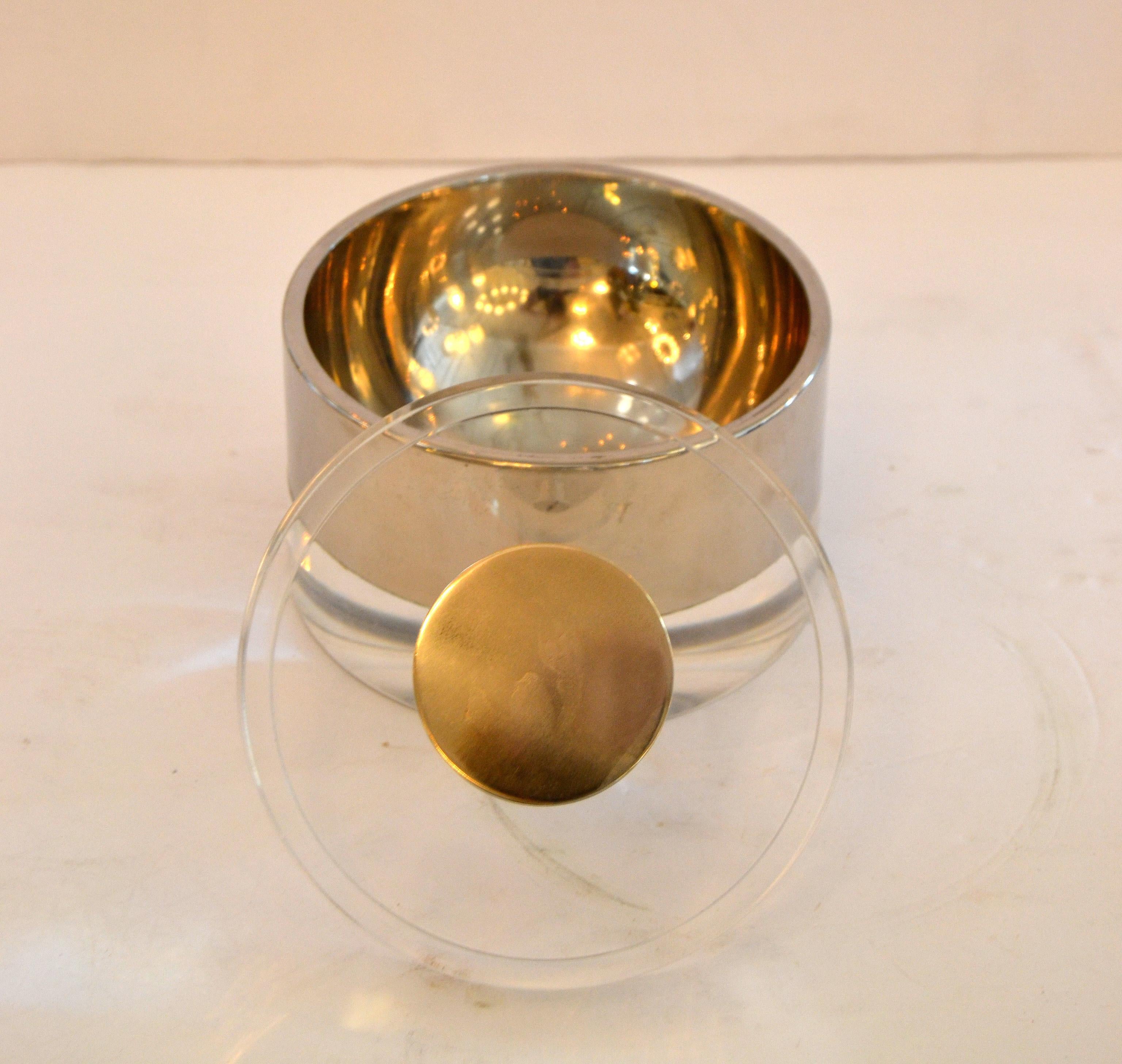 Polished Mid-Century Modern Lucite and Chrome Ice Bucket or Candy Dish
