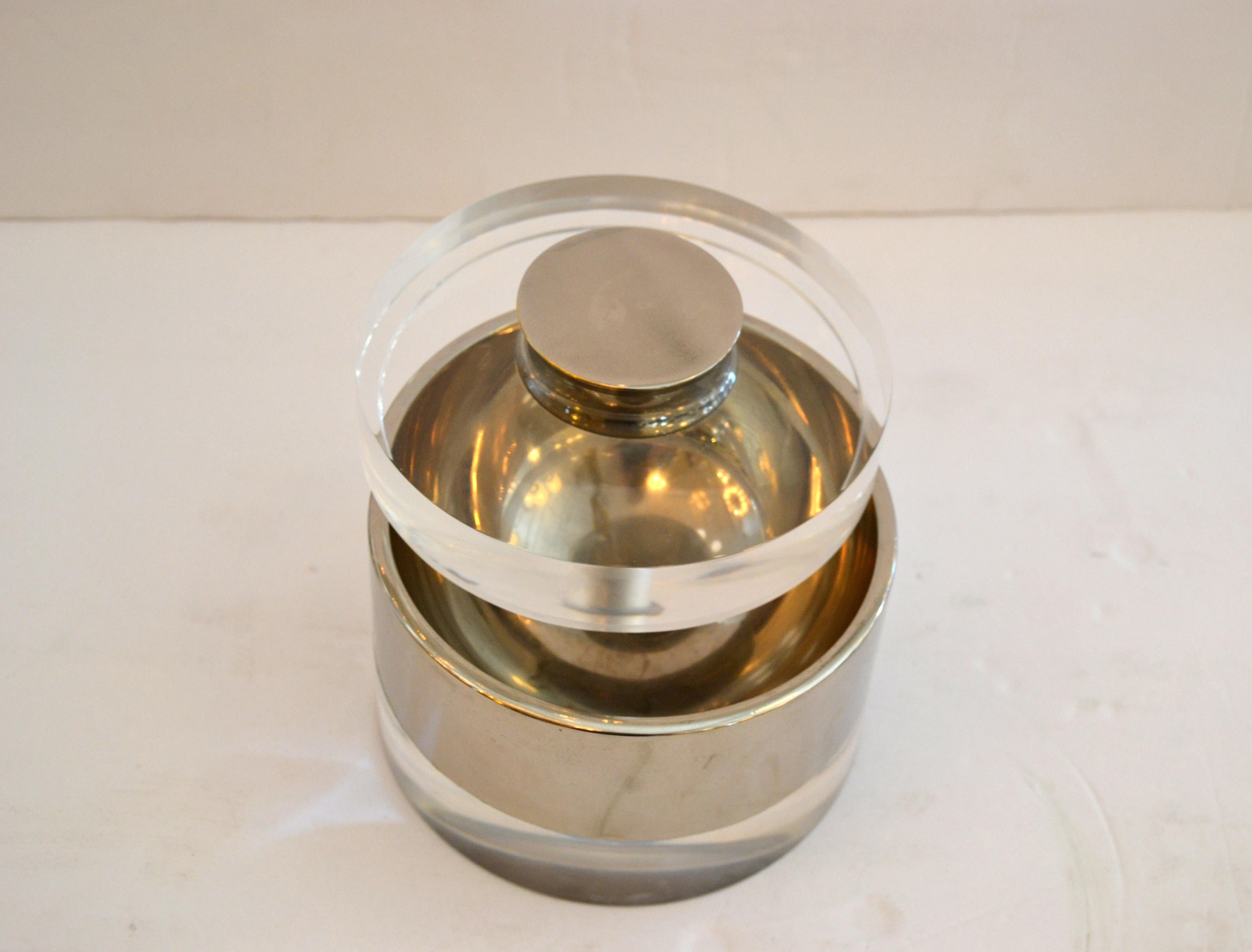 Late 20th Century Mid-Century Modern Lucite and Chrome Ice Bucket or Candy Dish