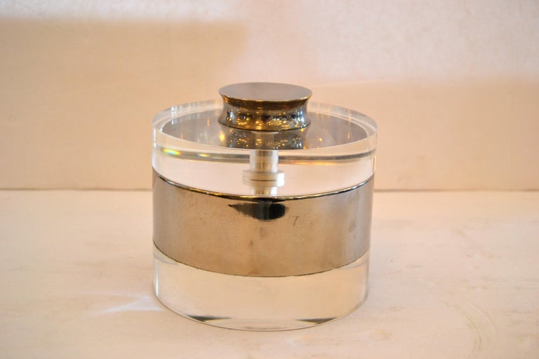 MidCentury Modern Lucite and Chrome Ice Bucket or Candy Dish For Sale