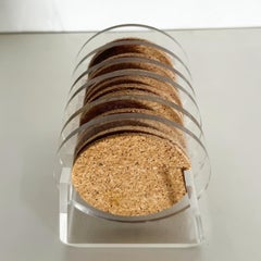 Mid Century Modern Lucite and Cork Coasters With Holder - Set of 6