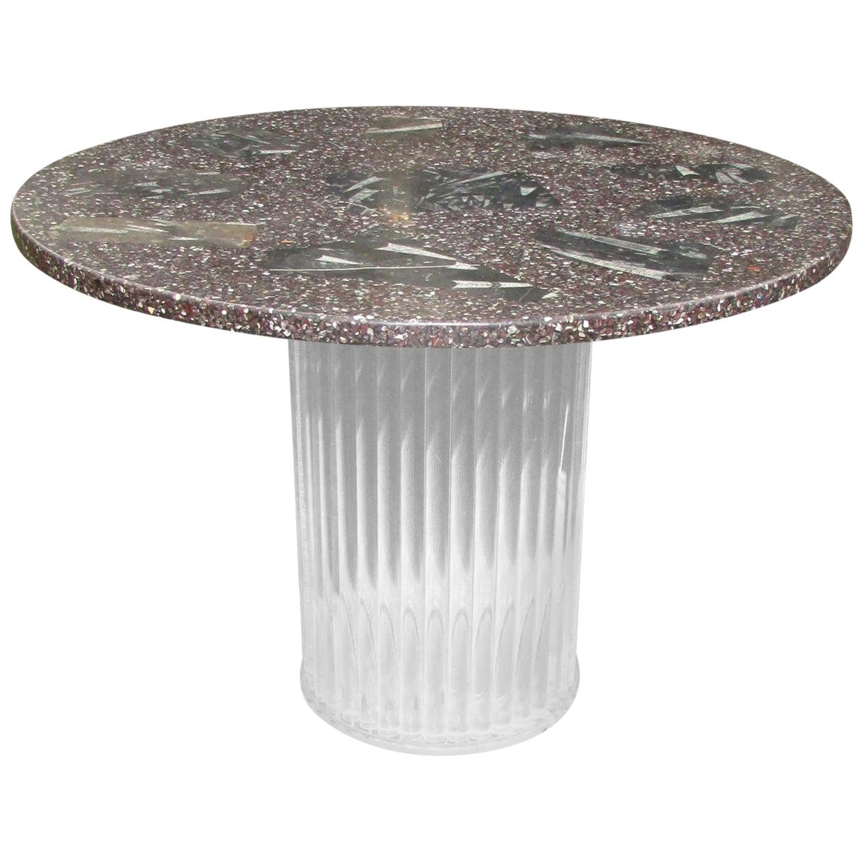 MidCentury Modern Lucite and Fossil Stone Round Dining Table For Sale