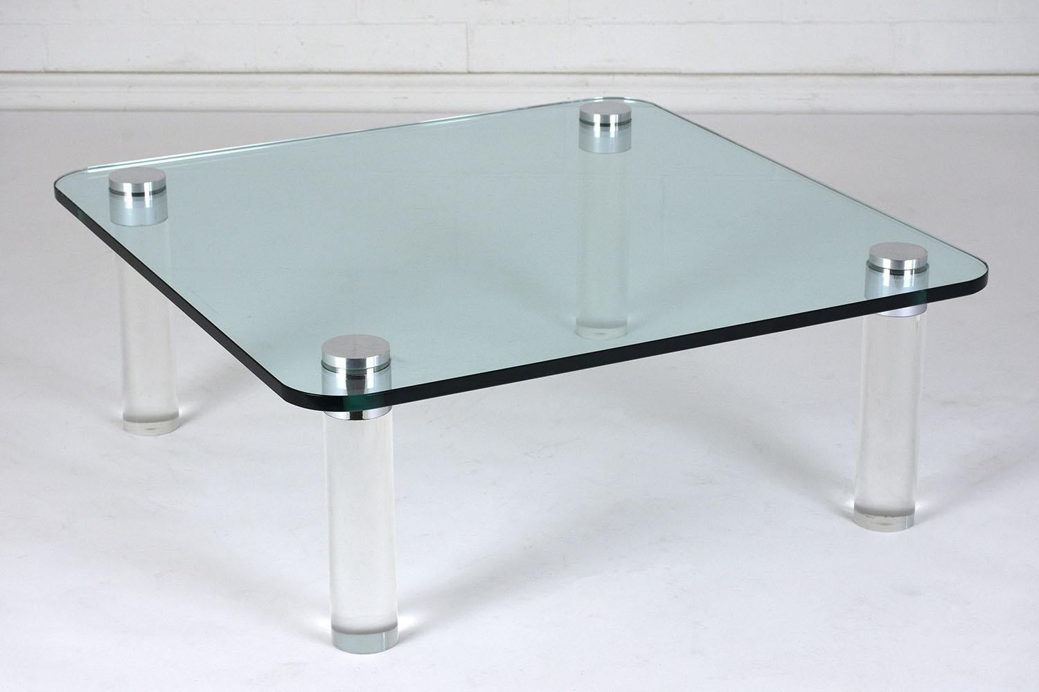 American Vintage Restored 1960s Mid-Century Modern Lucite & Glass Cocktail Table For Sale