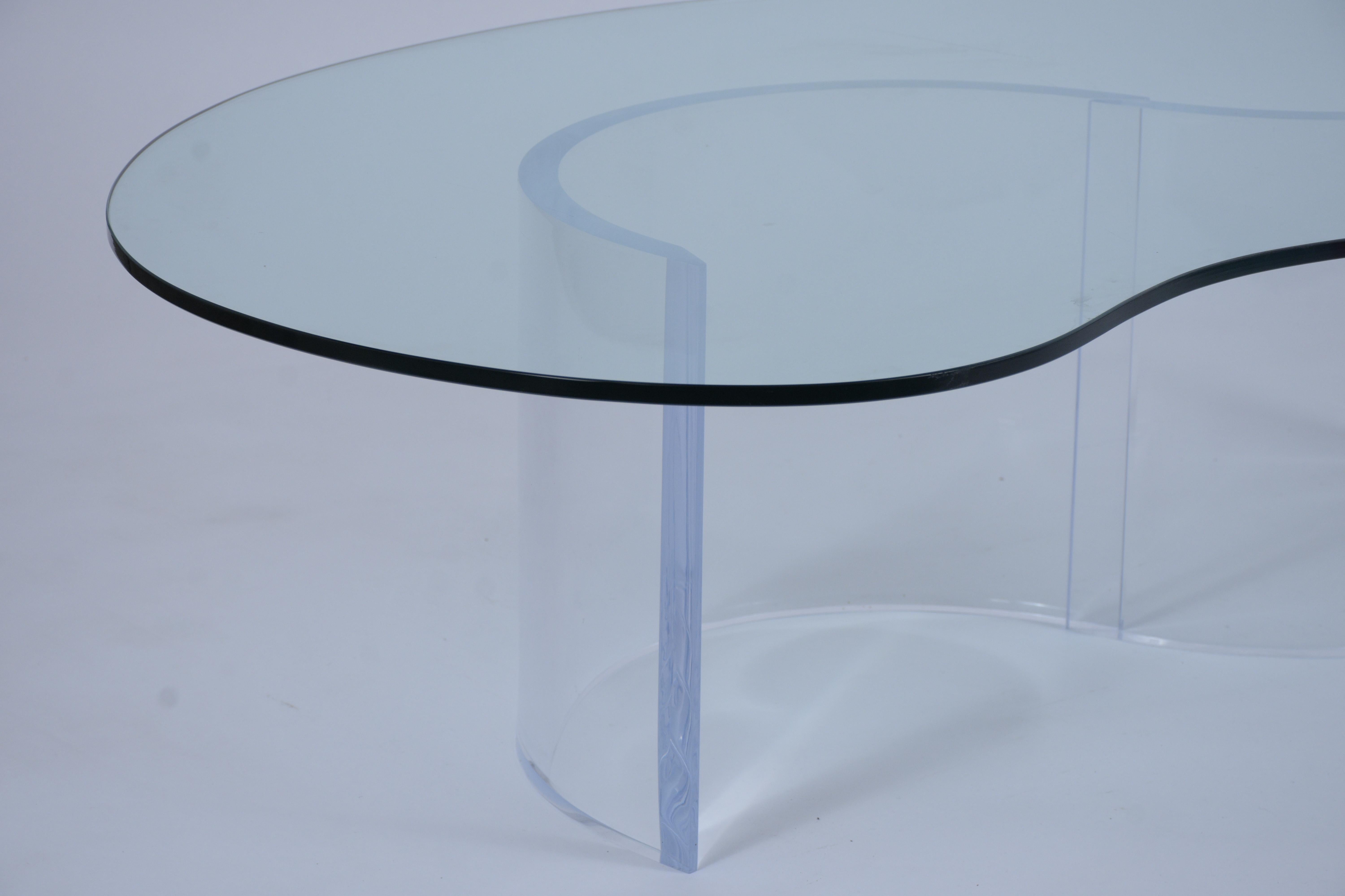 Polished Mid-Century Modern Lucite Base & Glass Coffee Table