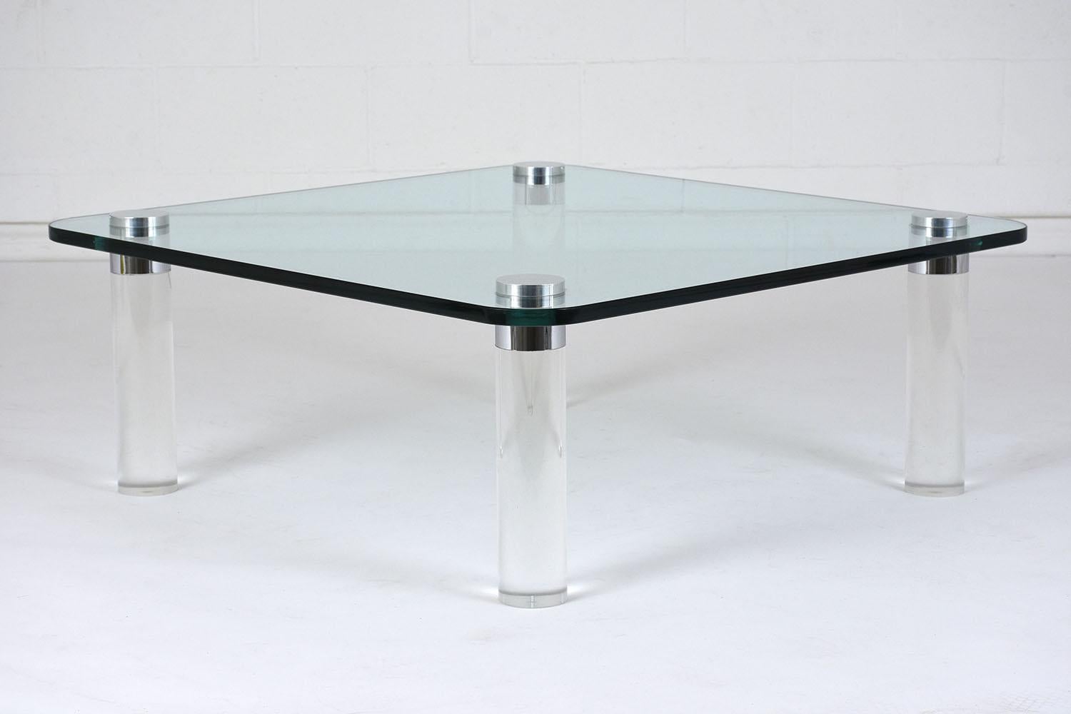 Vintage Restored 1960s Mid-Century Modern Lucite & Glass Cocktail Table In Good Condition For Sale In Los Angeles, CA