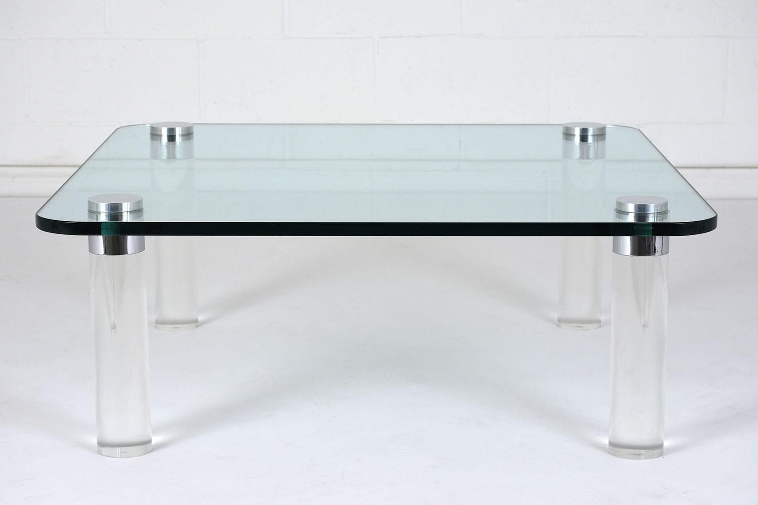 Mid-20th Century Vintage Restored 1960s Mid-Century Modern Lucite & Glass Cocktail Table For Sale