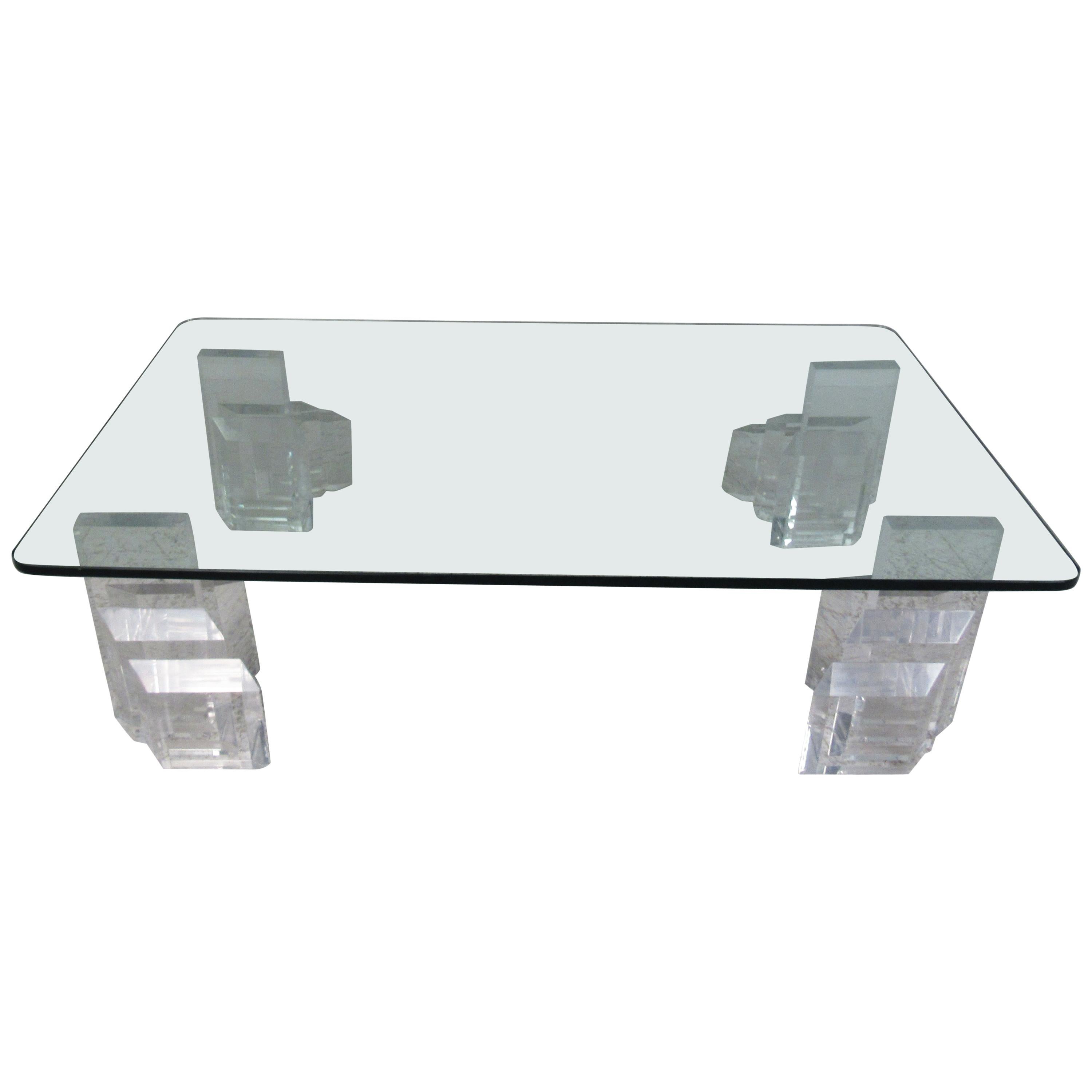 Mid-Century Modern Lucite and Glass Coffee Table