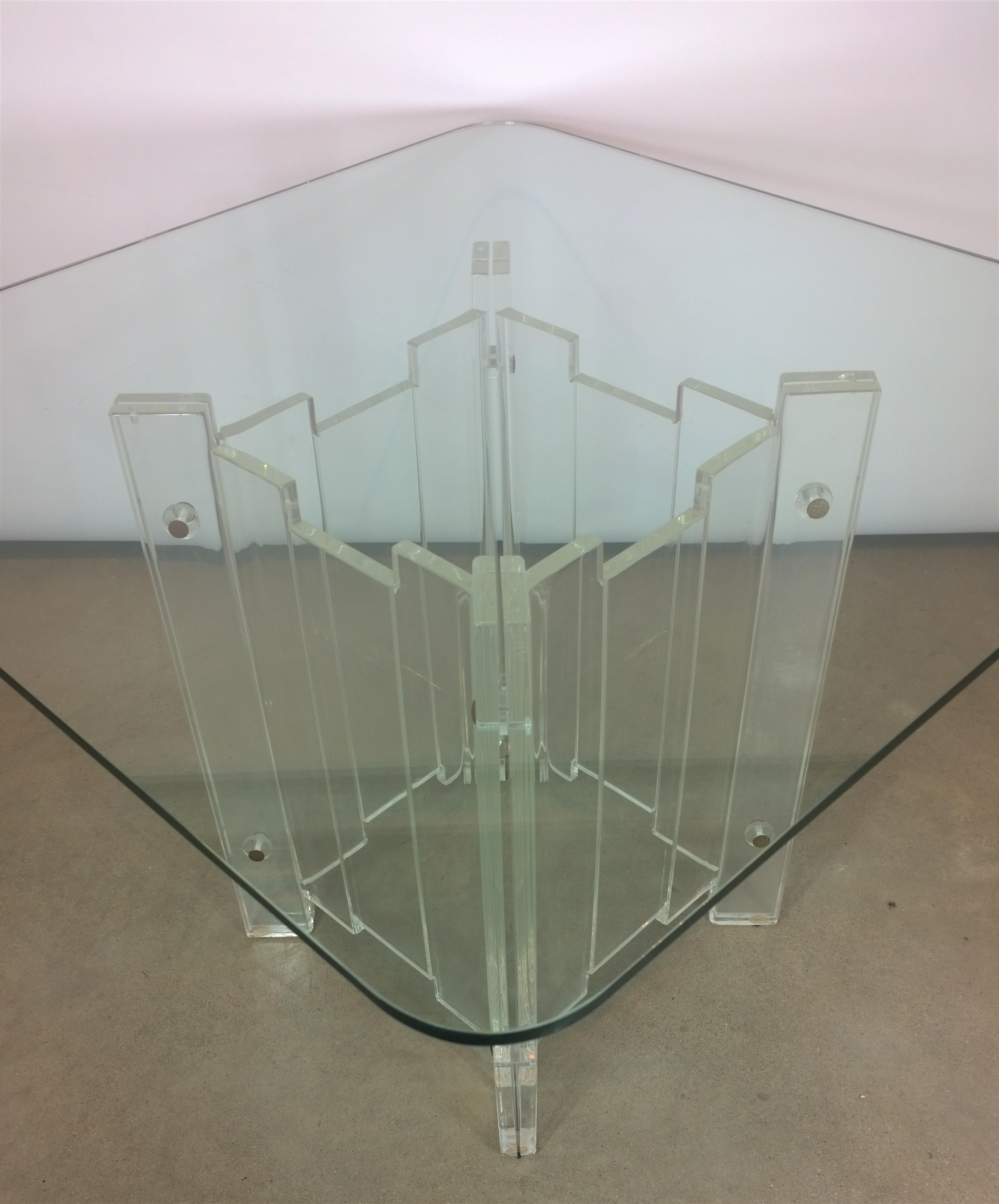 Brutalist Style Lucite Base & Glass Top Dining, Center, Game Table by Hill Mfg. For Sale 4