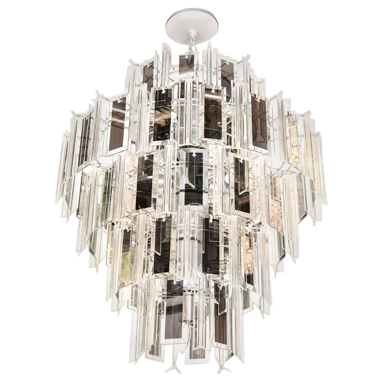 Mid-Century Modern Lucite and Mirrored Prism Chandelier, Italy, circa 1970s