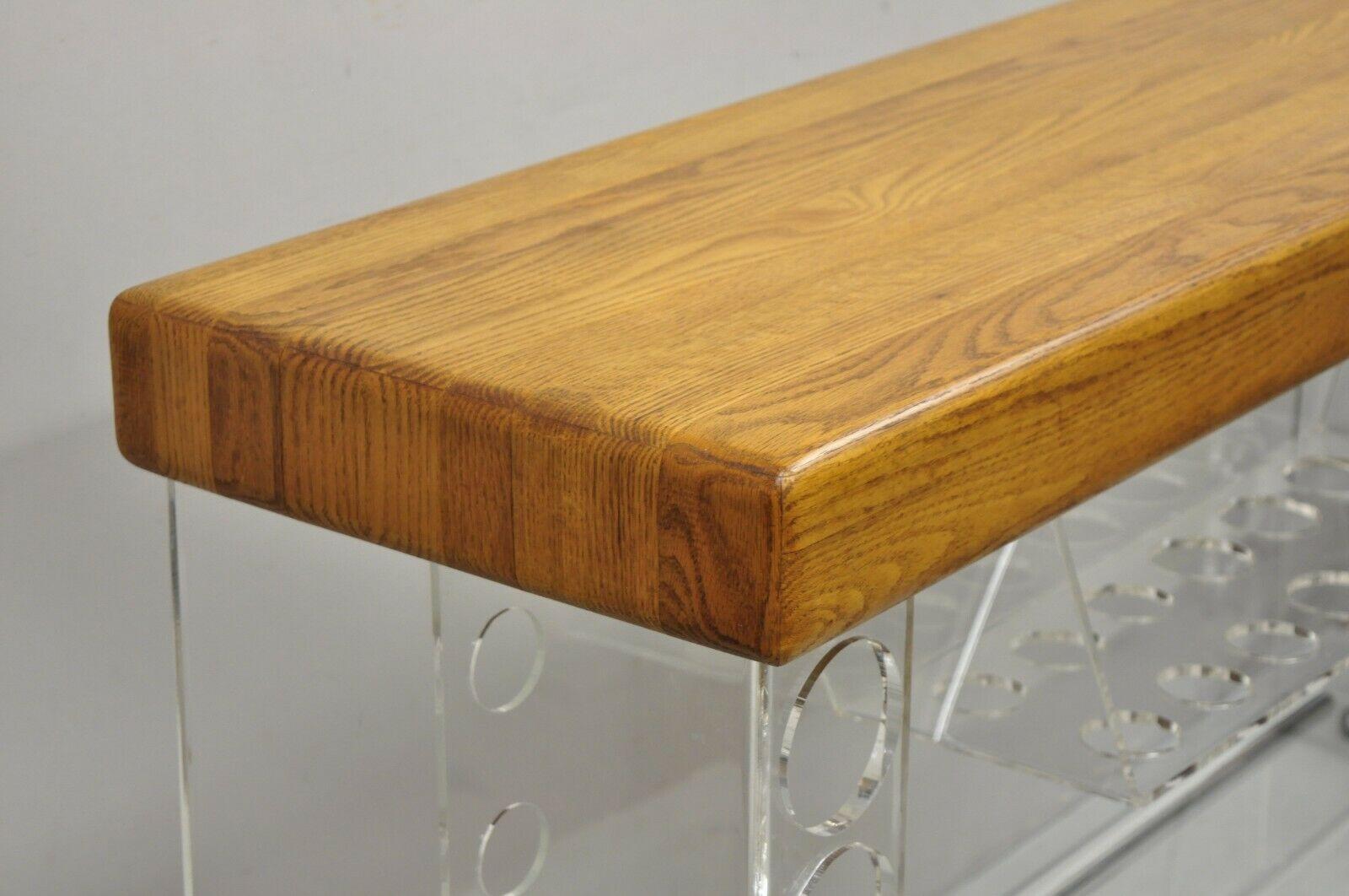 Mid Century Modern Lucite and Oak Wood Butcher Block Top Wine Bar Table For Sale 5