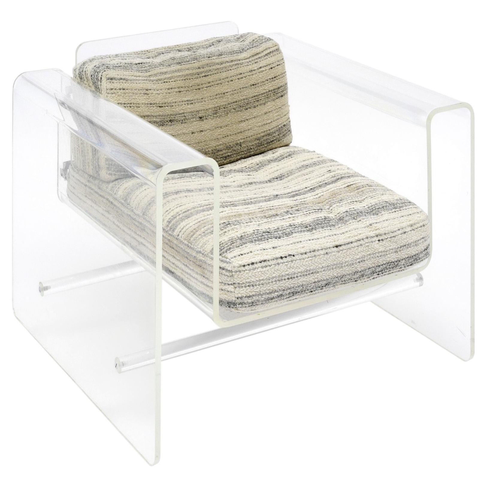 Sillón moderno de mediados de siglo de lucita con cojines tapizados, 1970