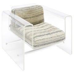 Sillón moderno de mediados de siglo de lucita con cojines tapizados, 1970