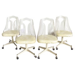 Vintage Mid Century Modern Lucite Back Cream Cushion and Metal Dining Chairs - 4 Chairs