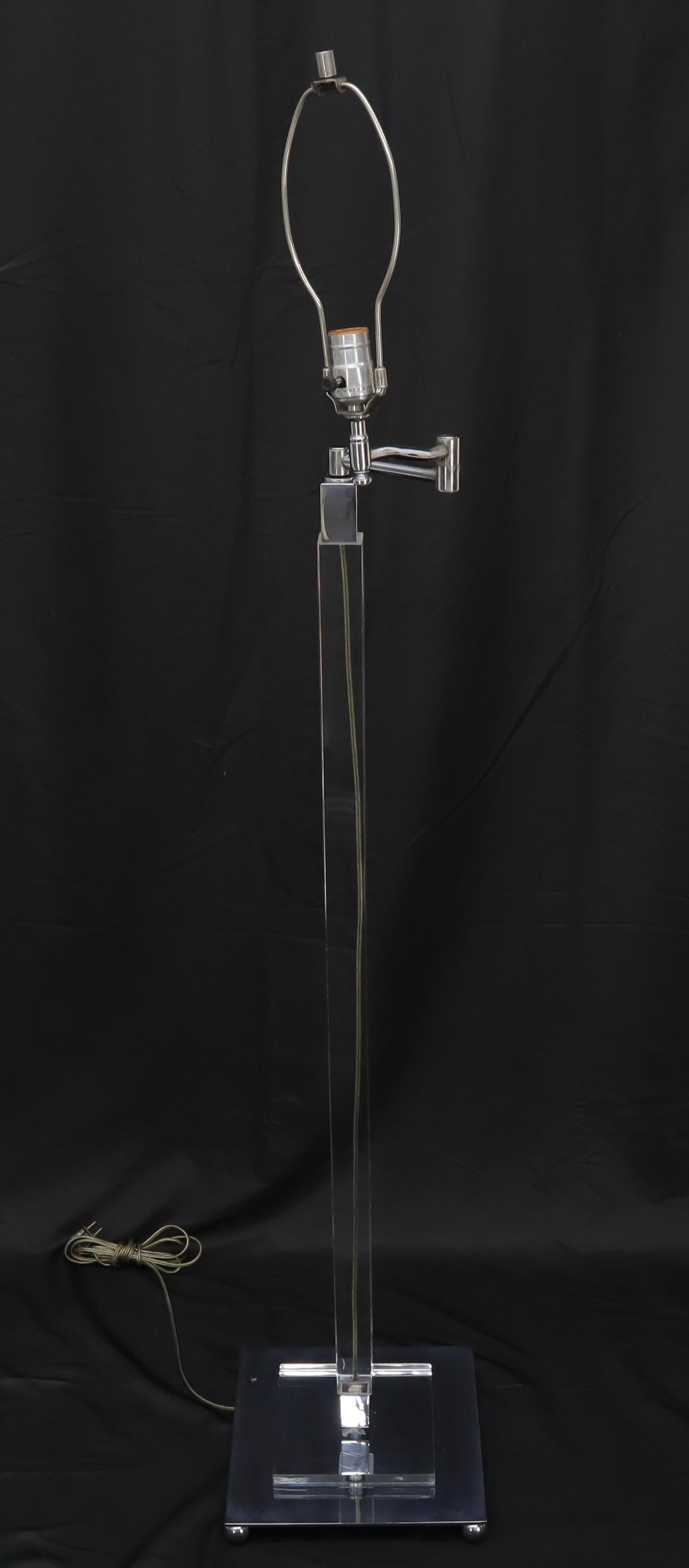 American Mid-Century Modern Lucite Base Adjustable Floor Lamp For Sale