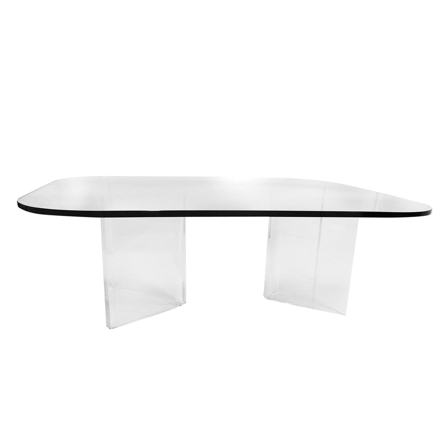 Mid-Century Modern Lucite Base Glass Top Coffee Table In Good Condition For Sale In Baltimore, MD