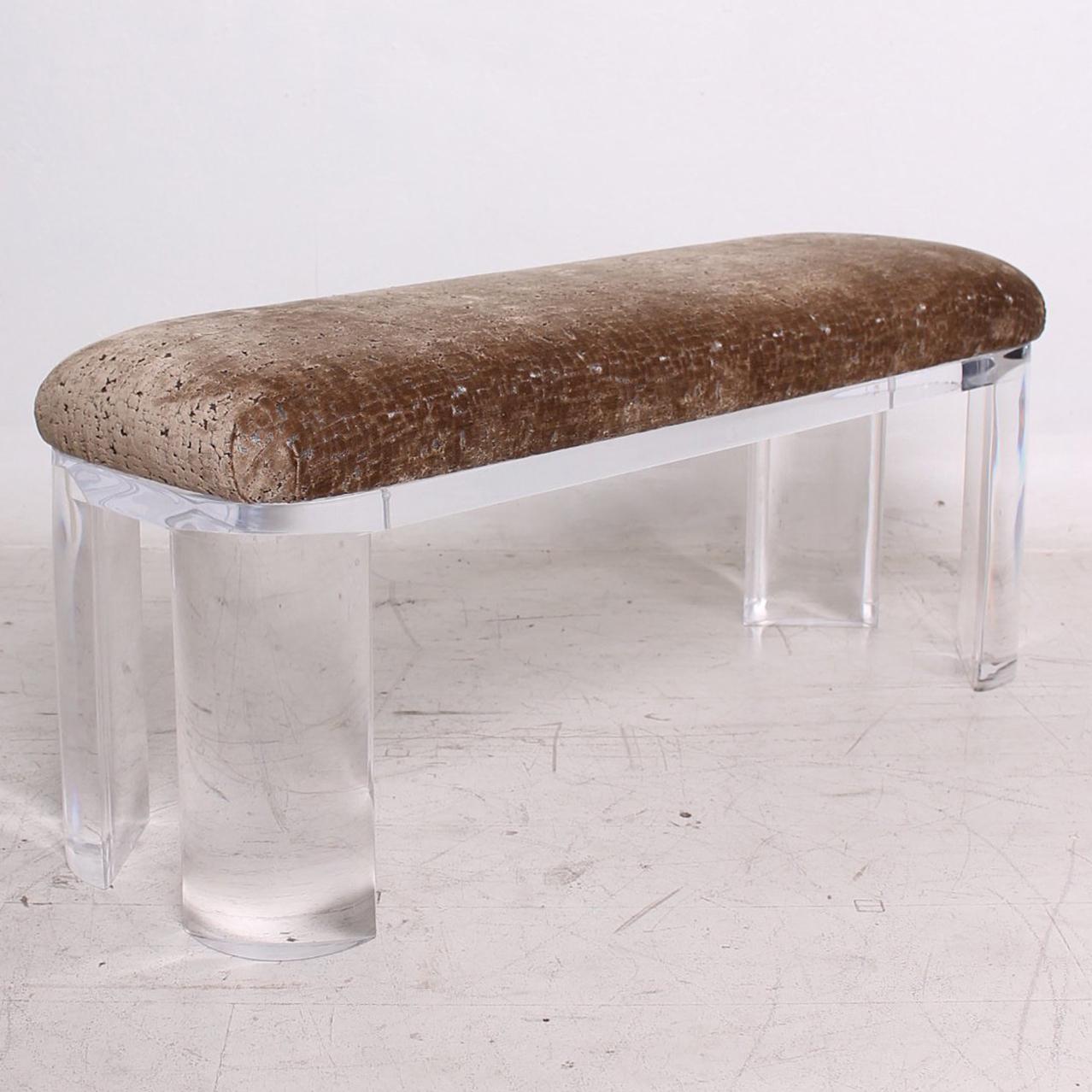 American Mid Century Modern Lucite Bench Thick Legs In the Style of Karl Springer