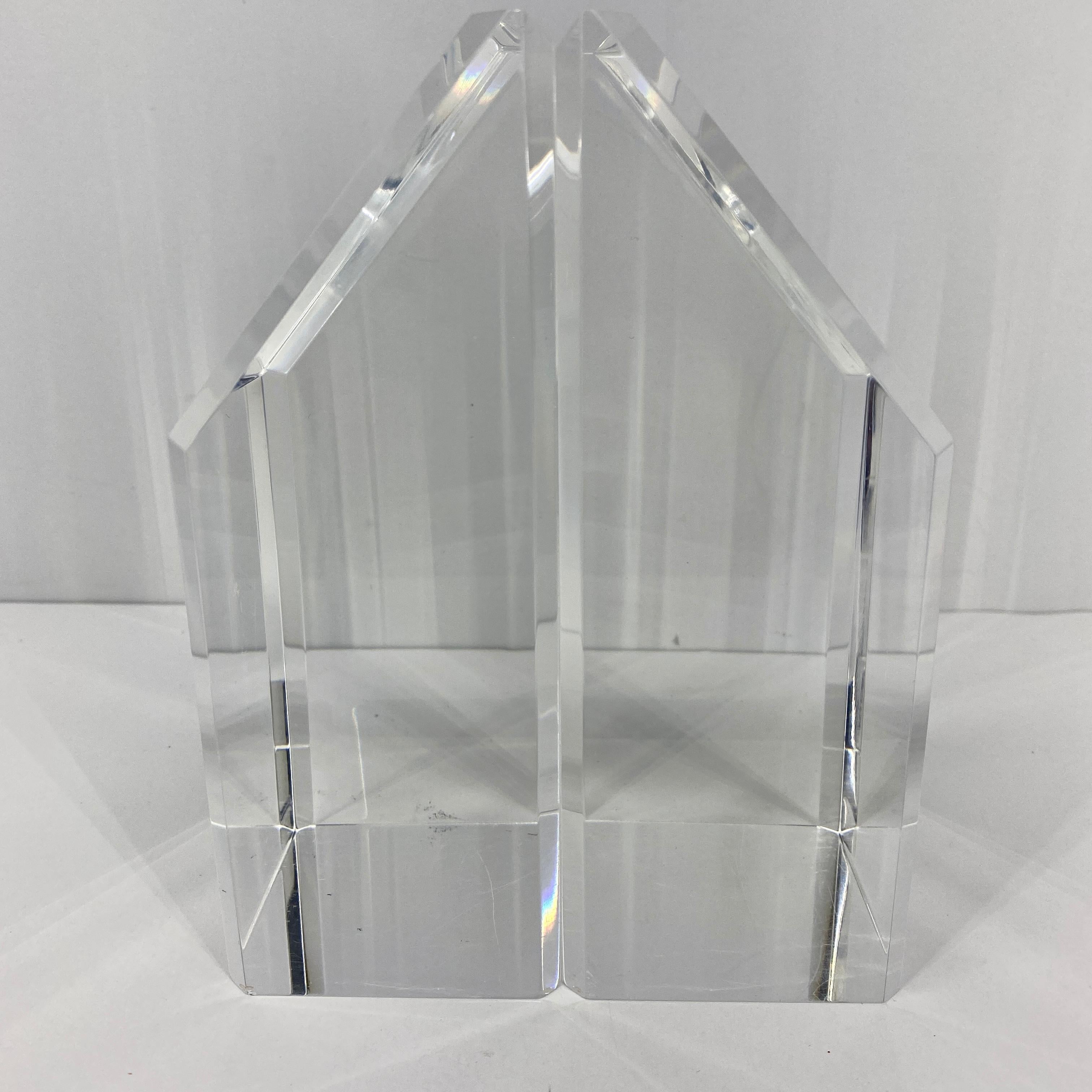 Mid-Century Modern Lucite Beveled Bookend Set 6