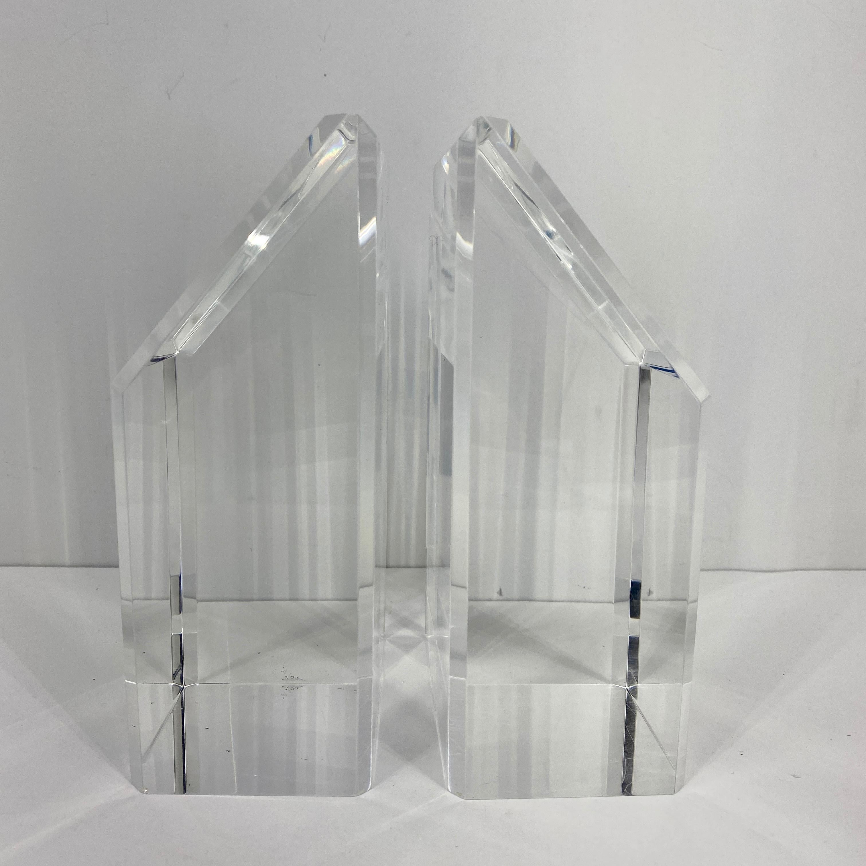 American Mid-Century Modern Lucite Beveled Bookend Set