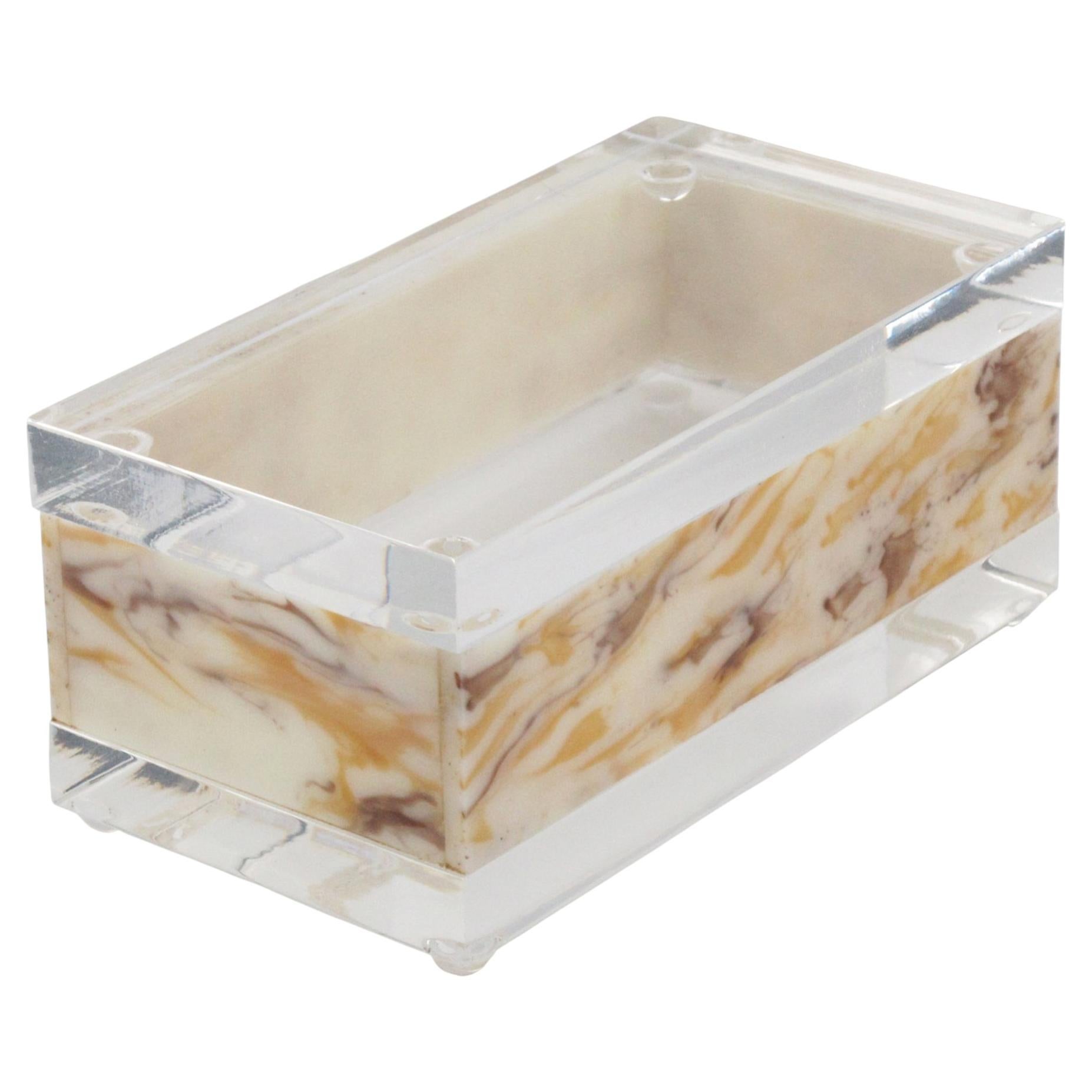 Mid-Century Modern Lucite Box, Faux Marble, USA, 1970