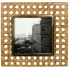 Vintage Mid-Century Modern Lucite Brass and Wicker Picture Frame in Christian Dior Style