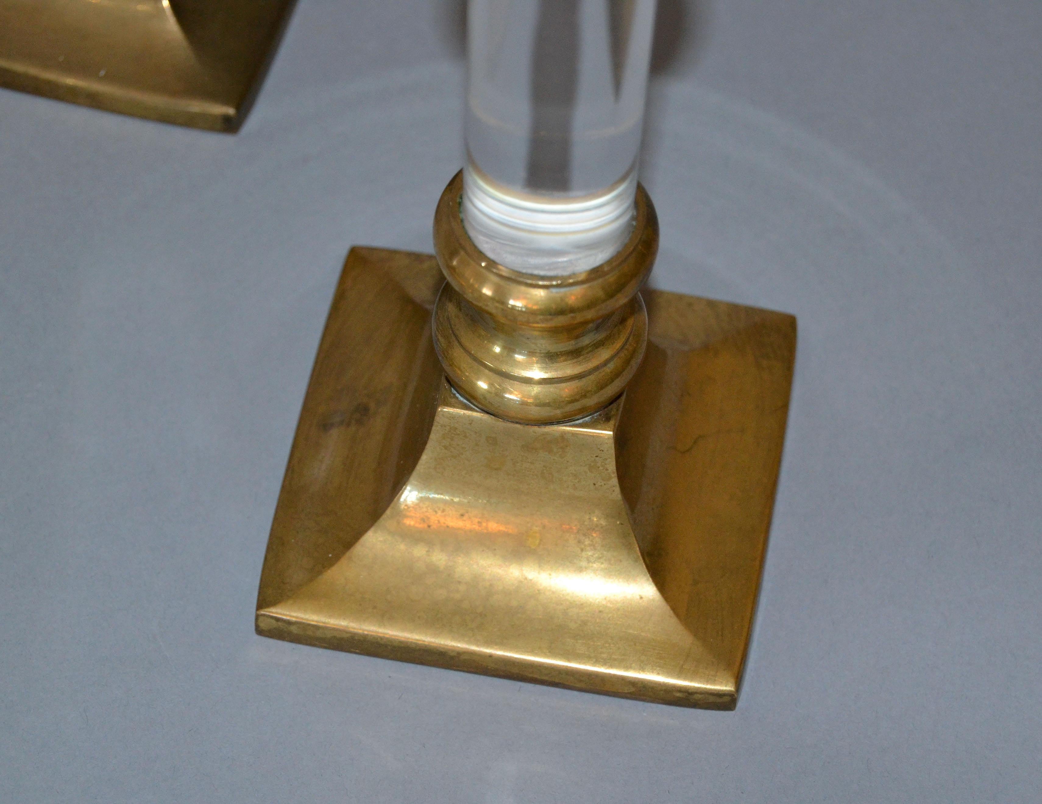 Mid-Century Modern Lucite and Brass Candle Holders or Candlesticks, Set of 3  For Sale 1