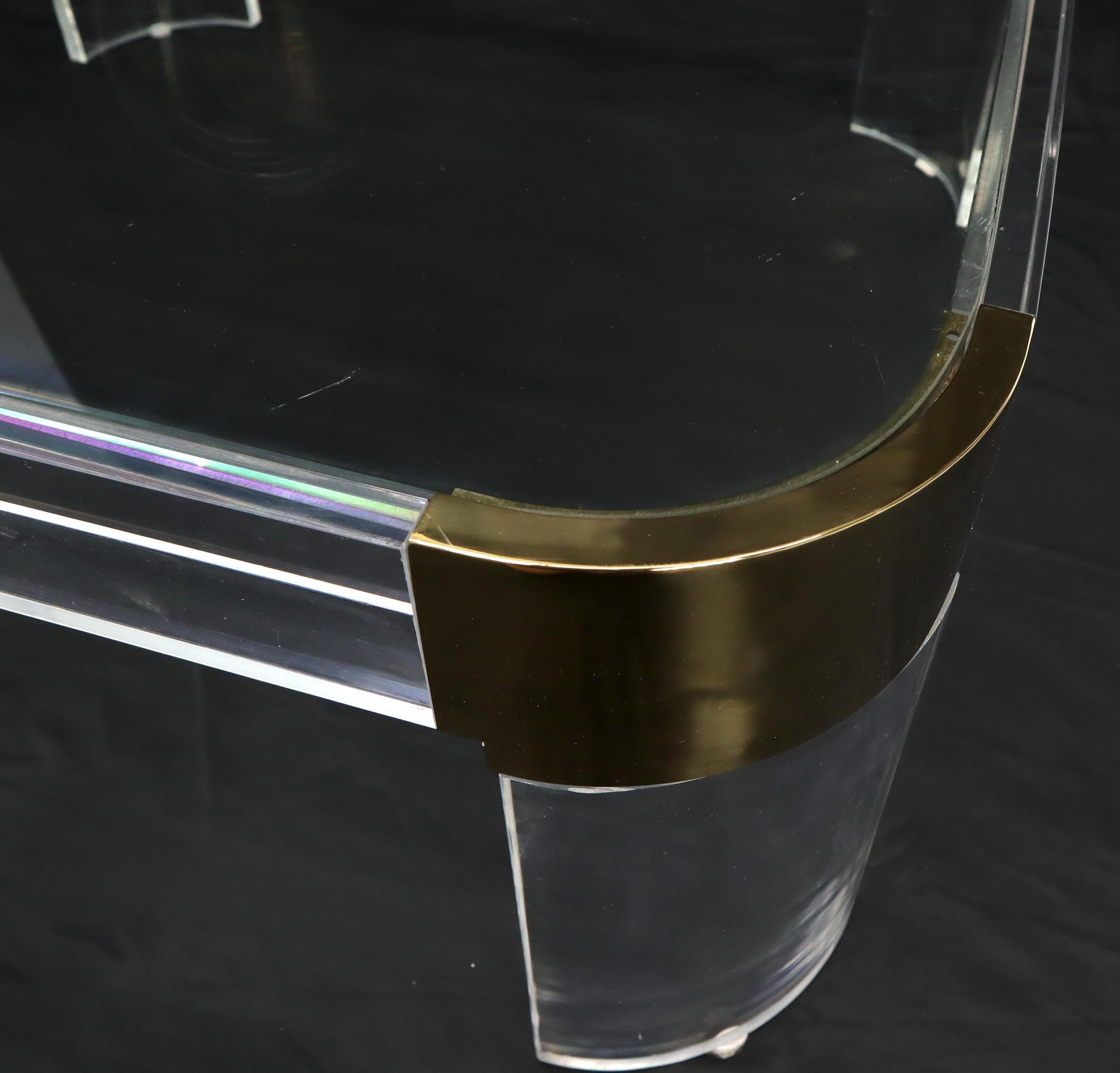 Mid-Century Modern Lucite Brass Glass Top Rounded Square Coffee Table 2