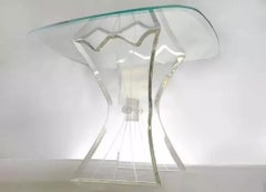 Mid Century Modern Lucite Butterfly Glass Top Side Table after Lion in Frost