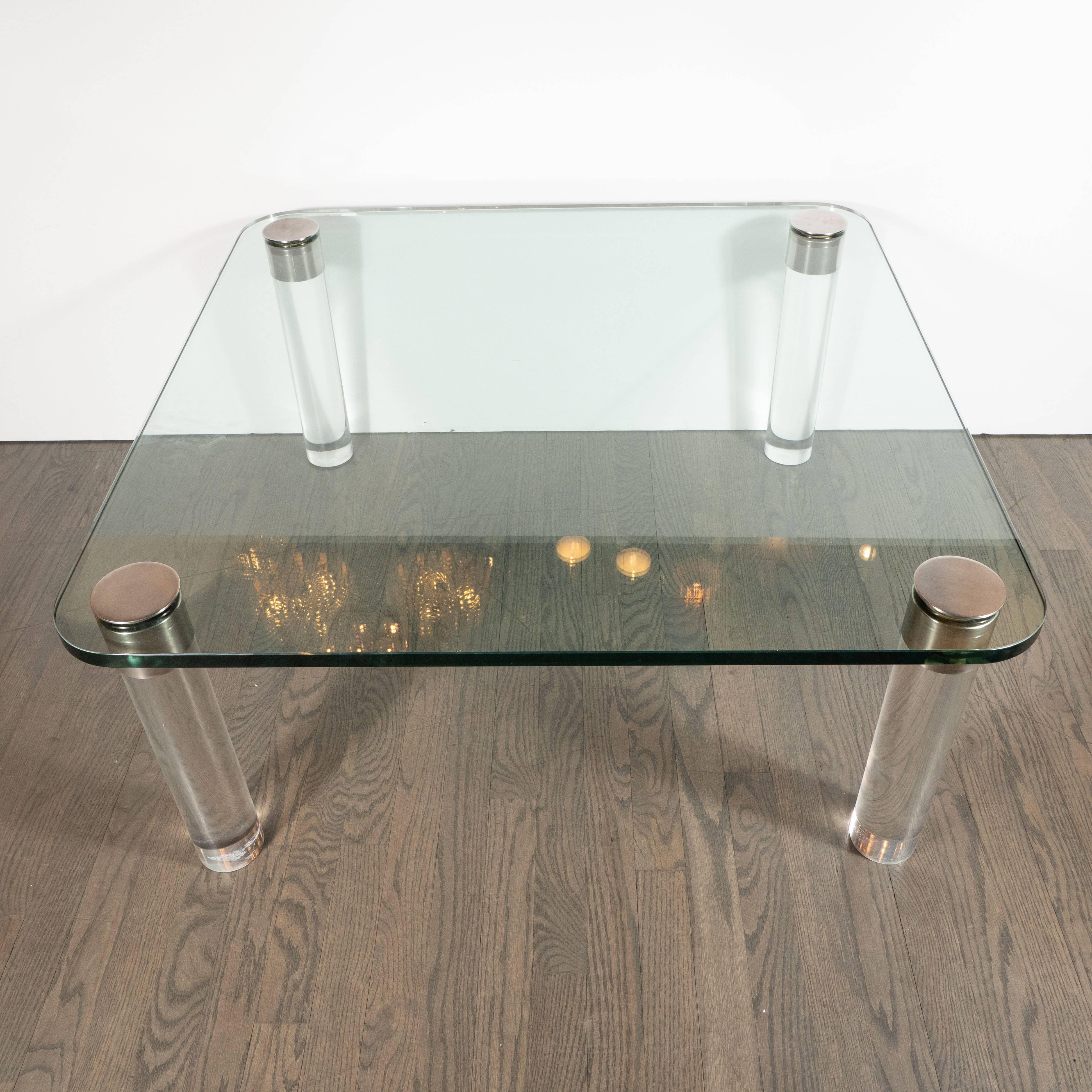 Brushed Mid-Century Modern Lucite, Chrome and Glass Cocktail Table, Leon Rosen for Pace