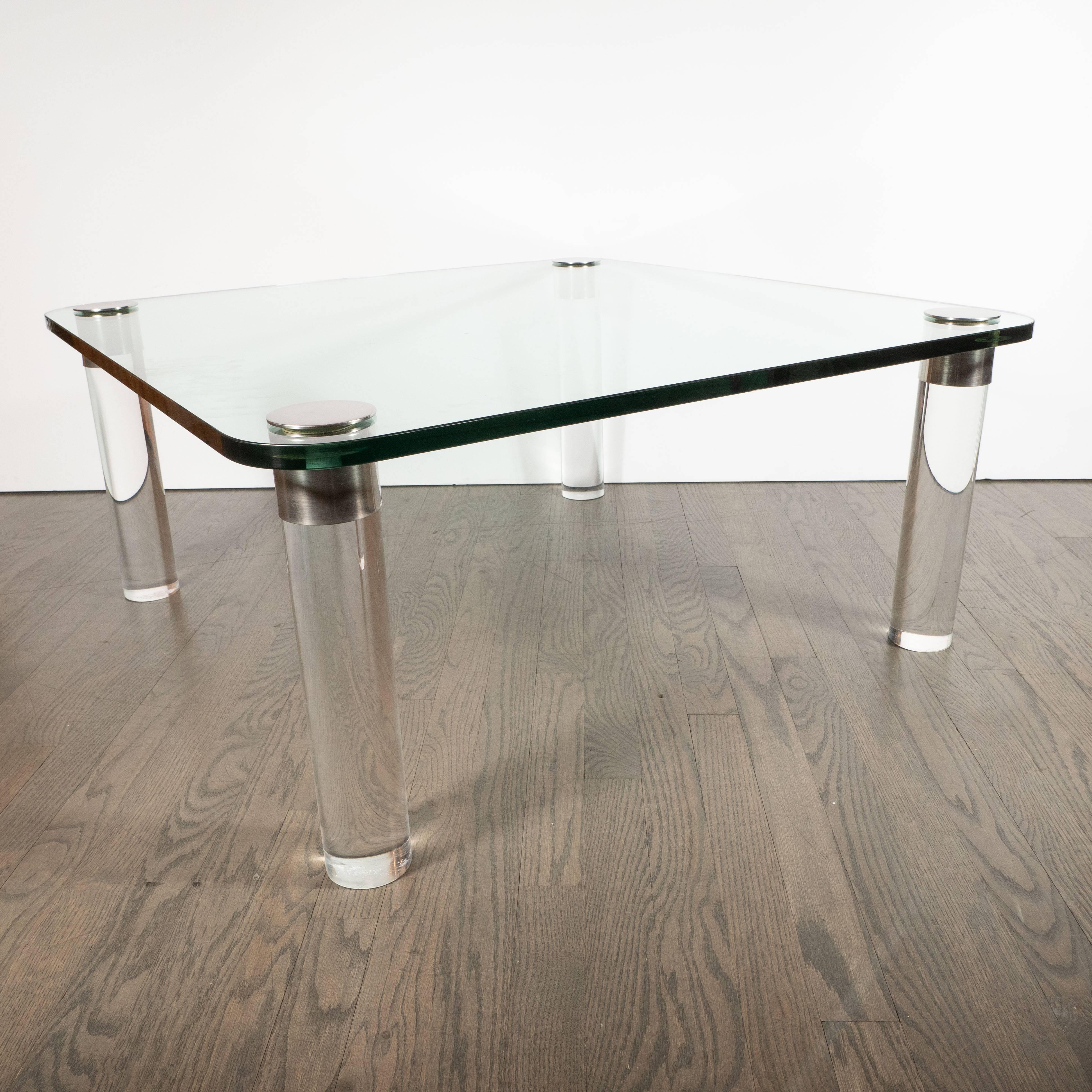 Mid-Century Modern Lucite, Chrome and Glass Cocktail Table, Leon Rosen for Pace In Excellent Condition In New York, NY