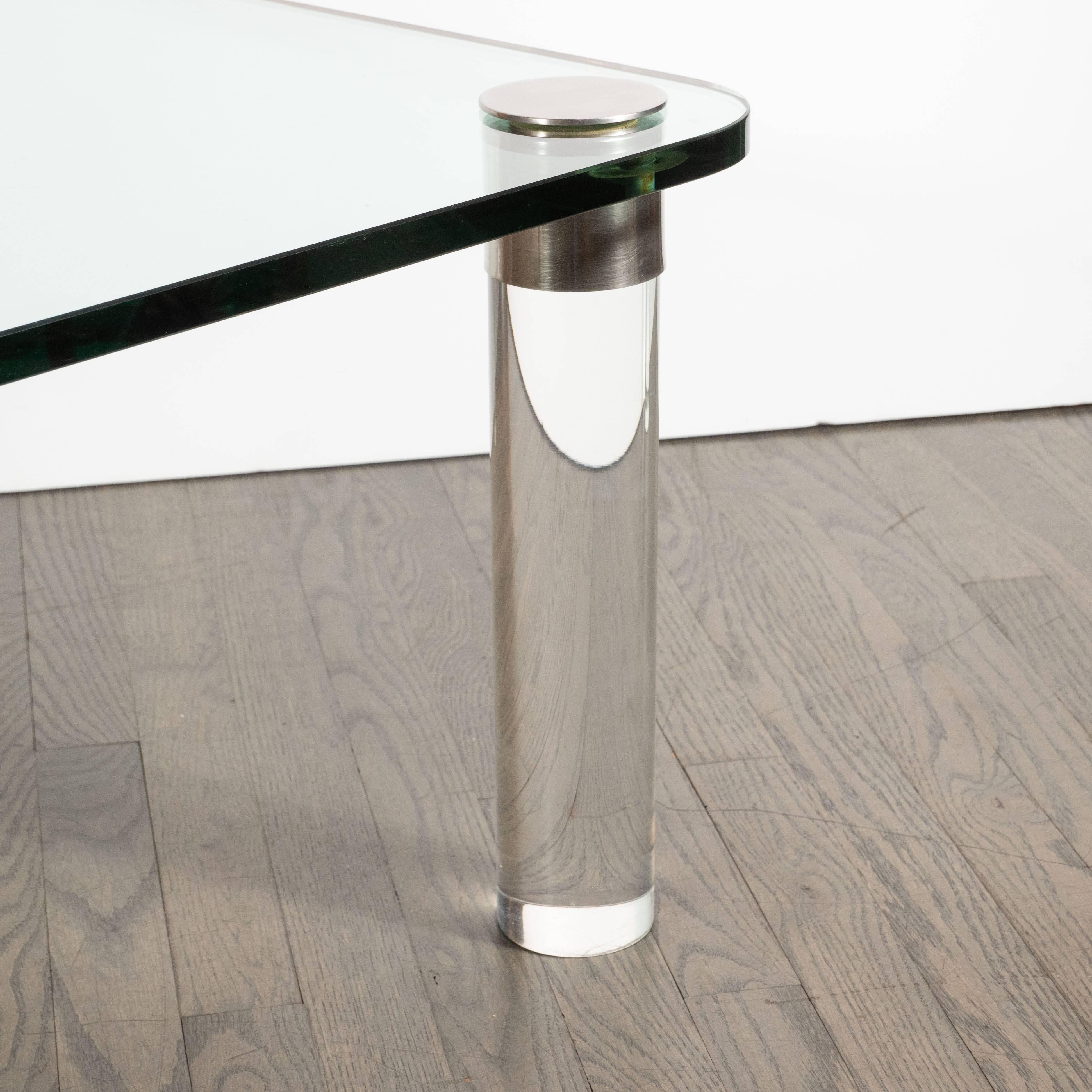 Stainless Steel Mid-Century Modern Lucite, Chrome and Glass Cocktail Table, Leon Rosen for Pace