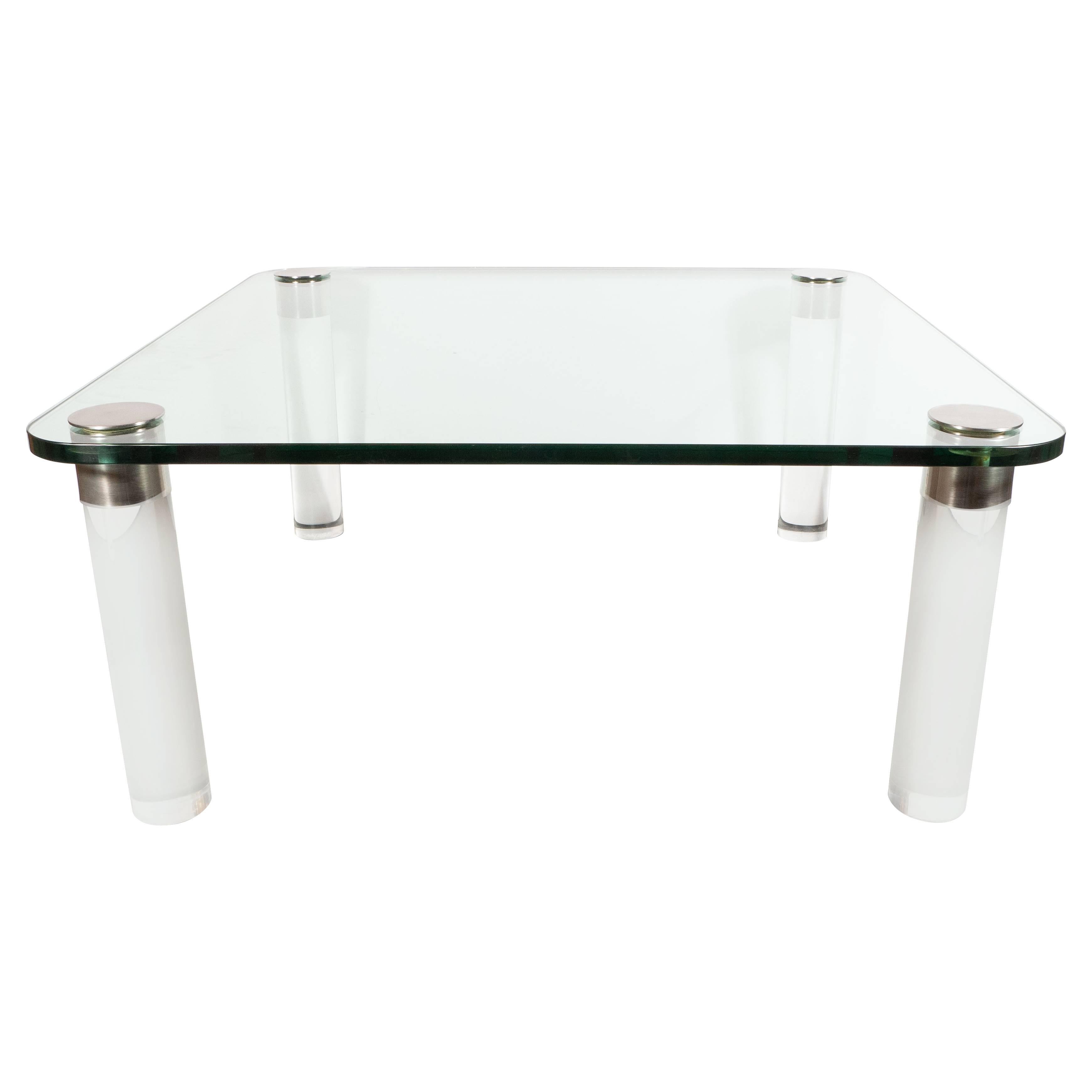 Mid-Century Modern Lucite, Chrome and Glass Cocktail Table, Leon Rosen for Pace