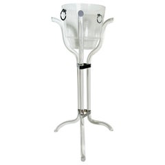 Mid Century Modern Lucite Chrome Champagne Bucket & Stand