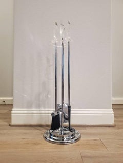 Mid-Century Modern Lucite & Chrome Fireplace Tool Set