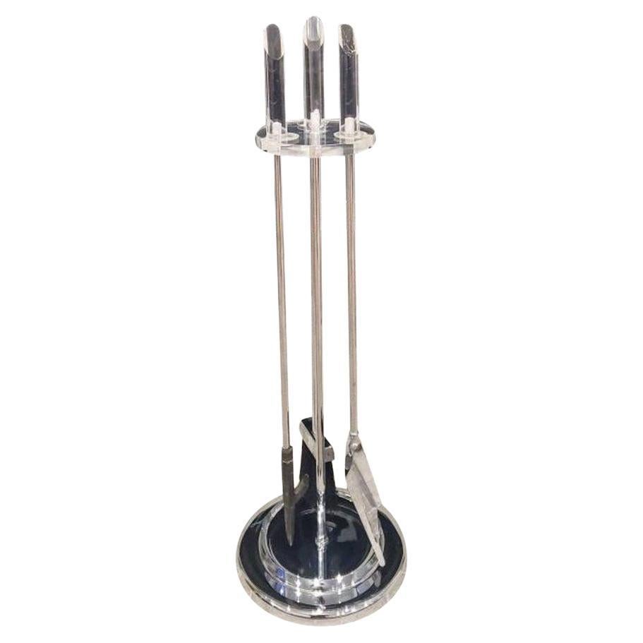 Mid-Century Modern Lucite & Chrome Fireplace Tool Set For Sale