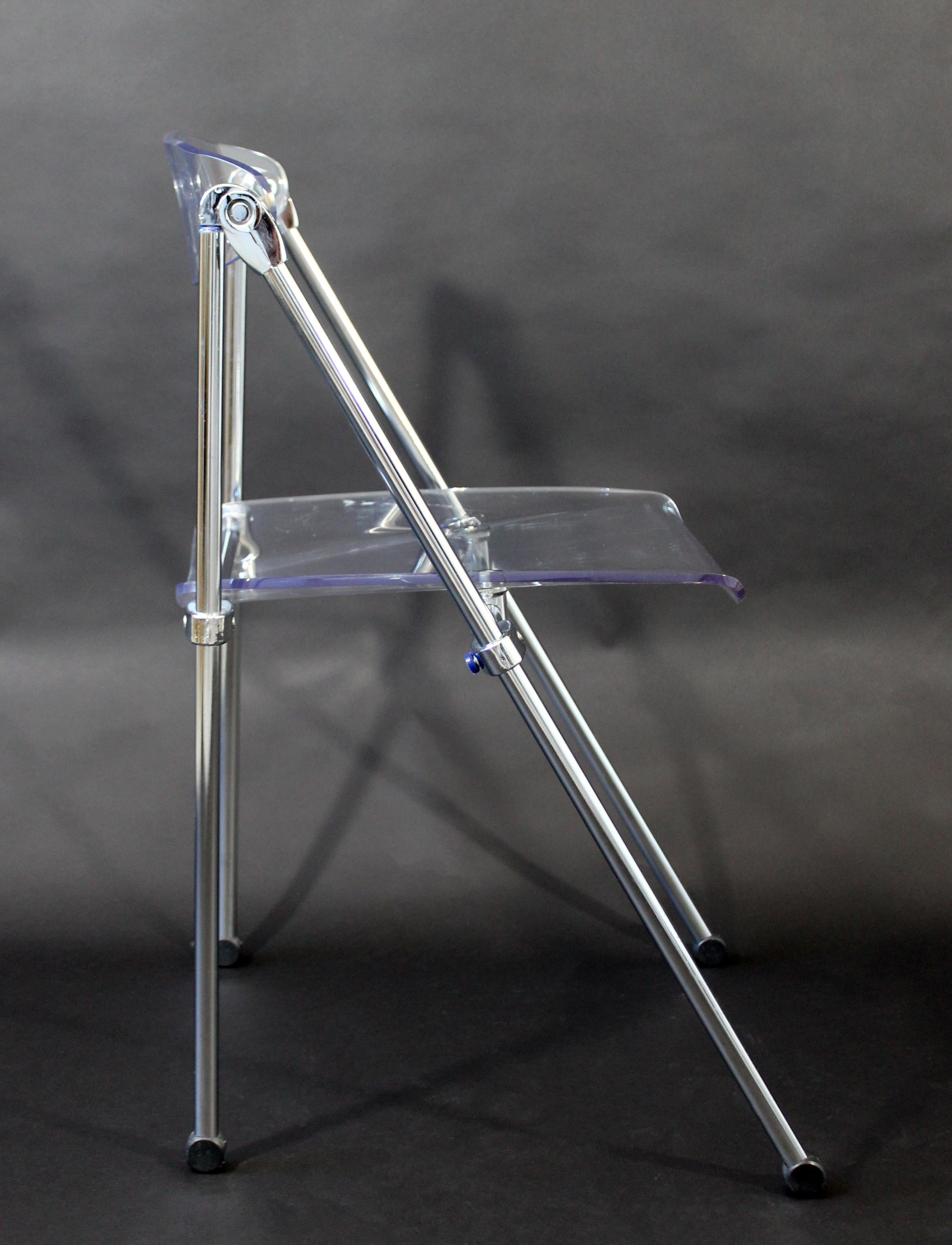 Italian Mid-Century Modern Lucite and Chrome Folding Side Chair 1960s Castelli Style