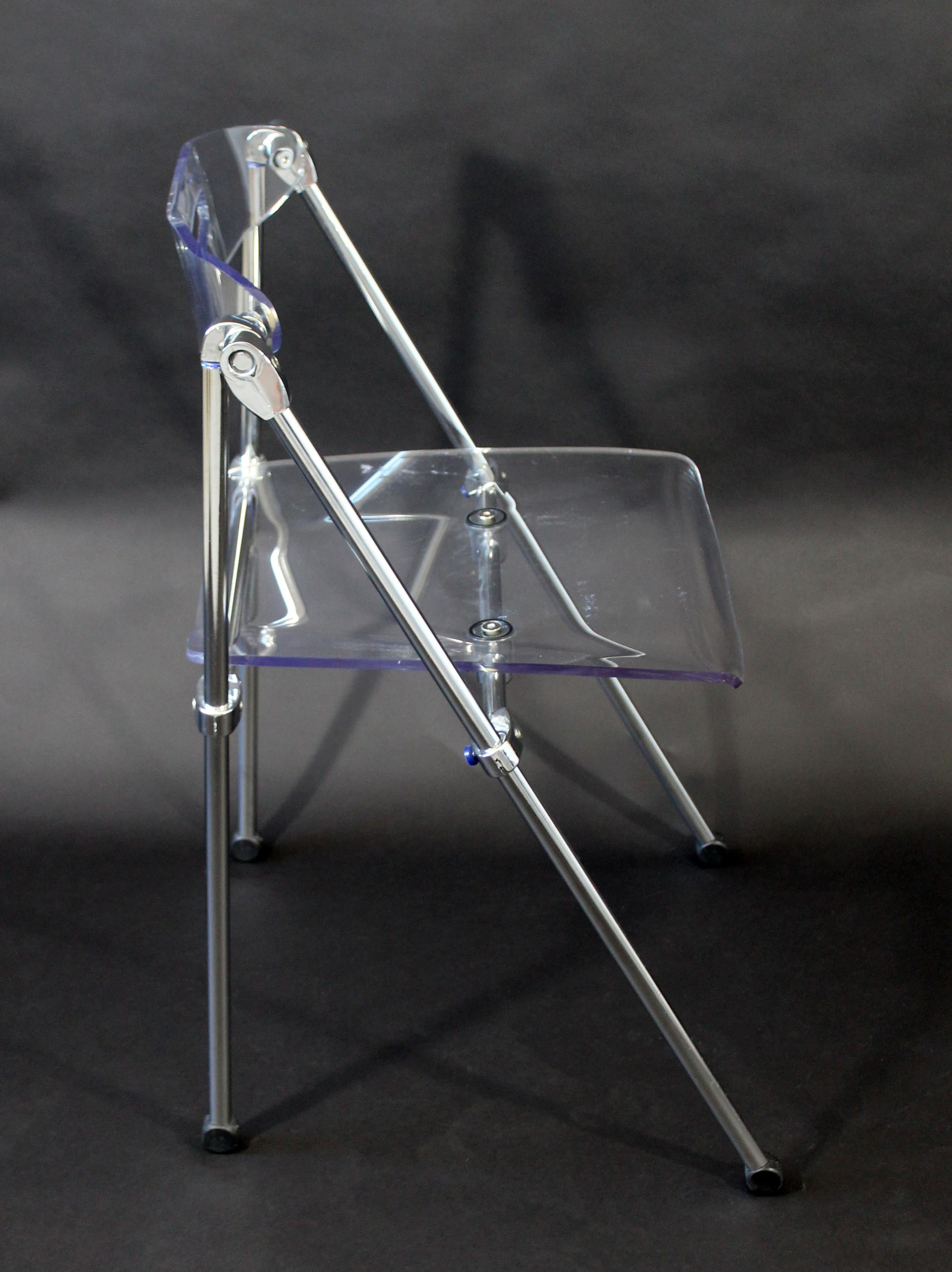 Mid-Century Modern Lucite and Chrome Folding Side Chair 1960s Castelli Style In Good Condition In Keego Harbor, MI