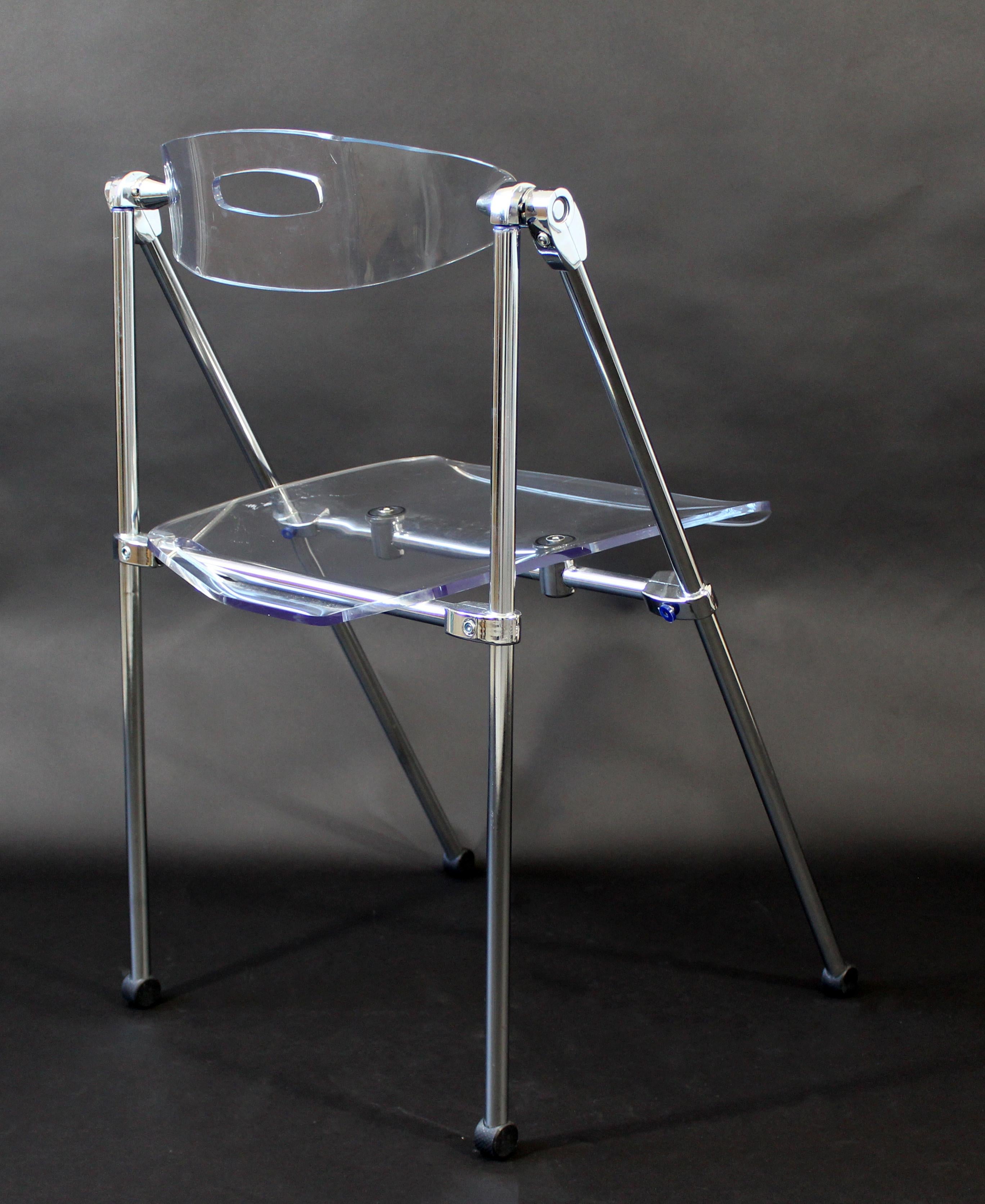 Mid-Century Modern Lucite and Chrome Folding Side Chair 1960s Castelli Style 1