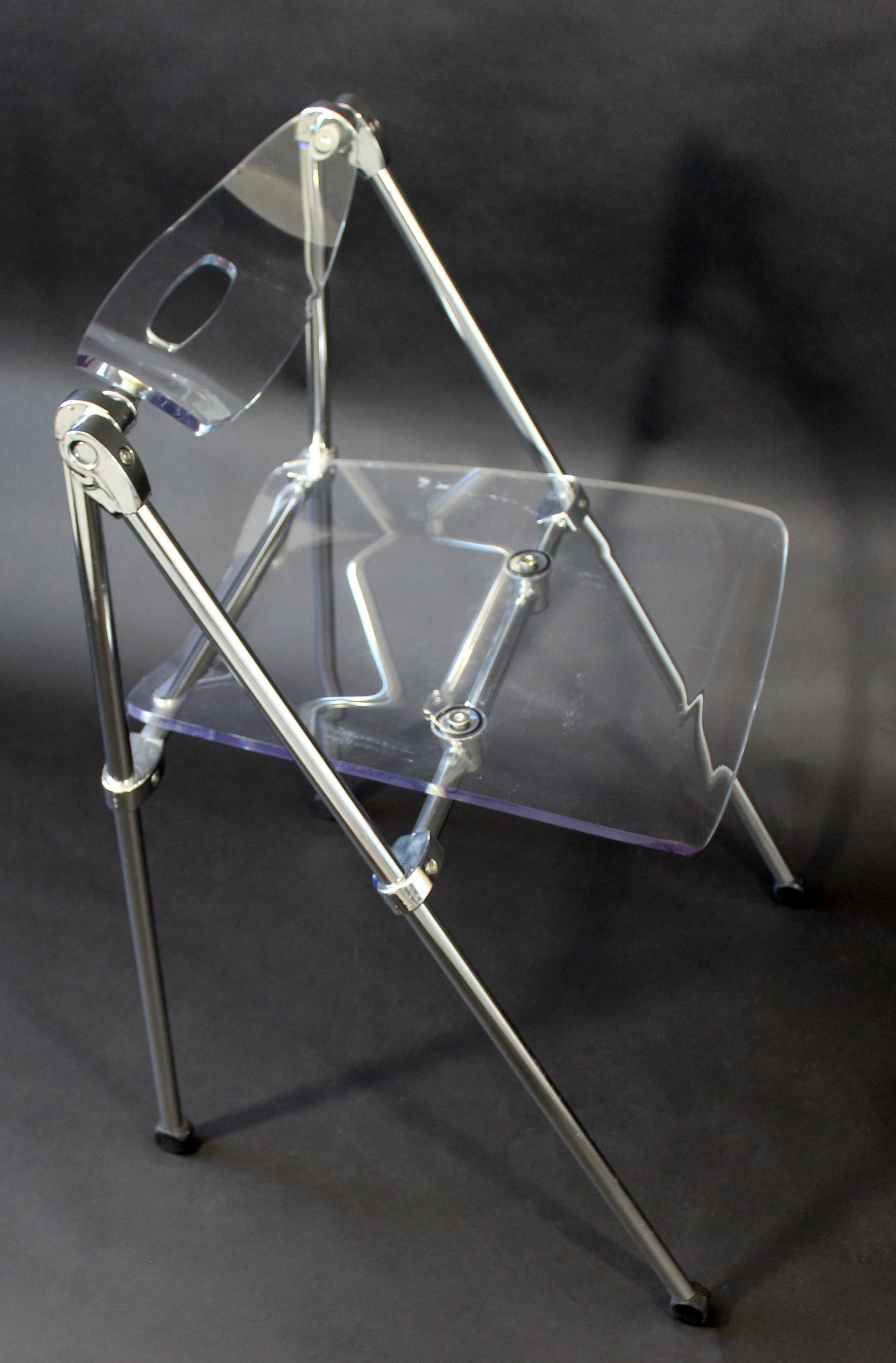 Mid-Century Modern Lucite and Chrome Folding Side Chair 1960s Castelli Style 3