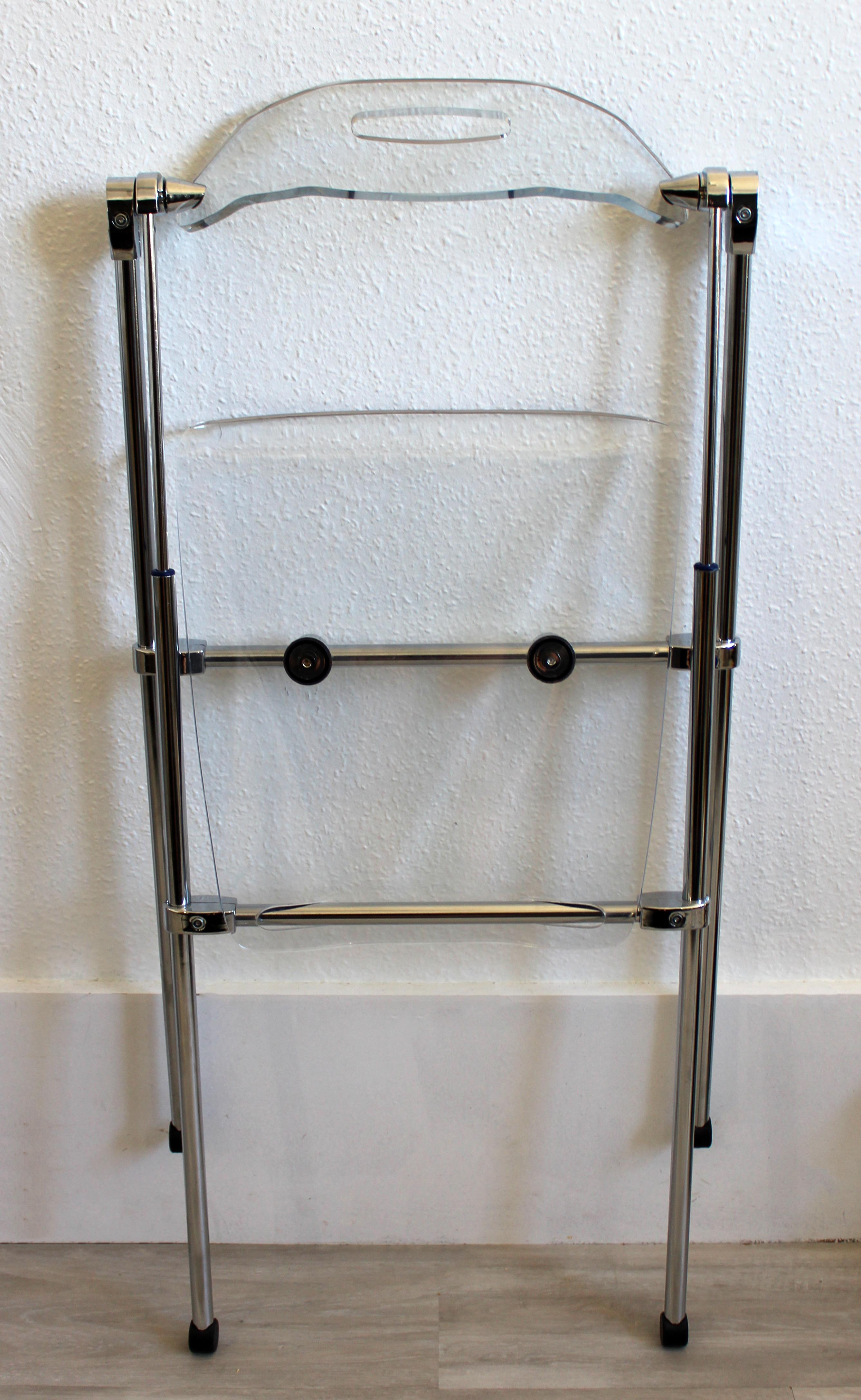 Mid-Century Modern Lucite and Chrome Folding Side Chair 1960s Castelli Style 4